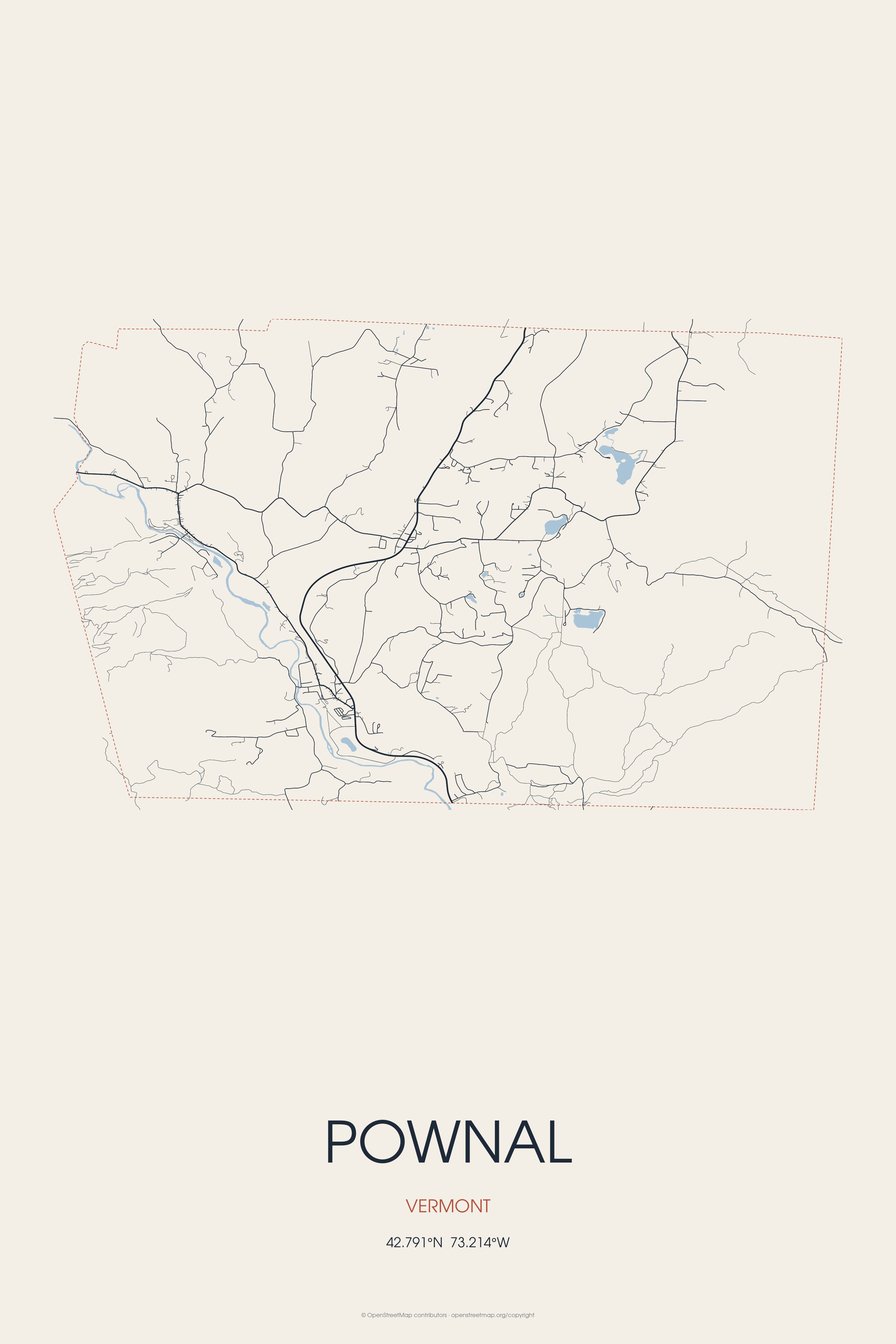 Street map of Pownal, Vermont