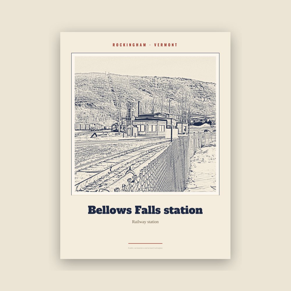 Rockingham Bellows Falls station Landmark Print