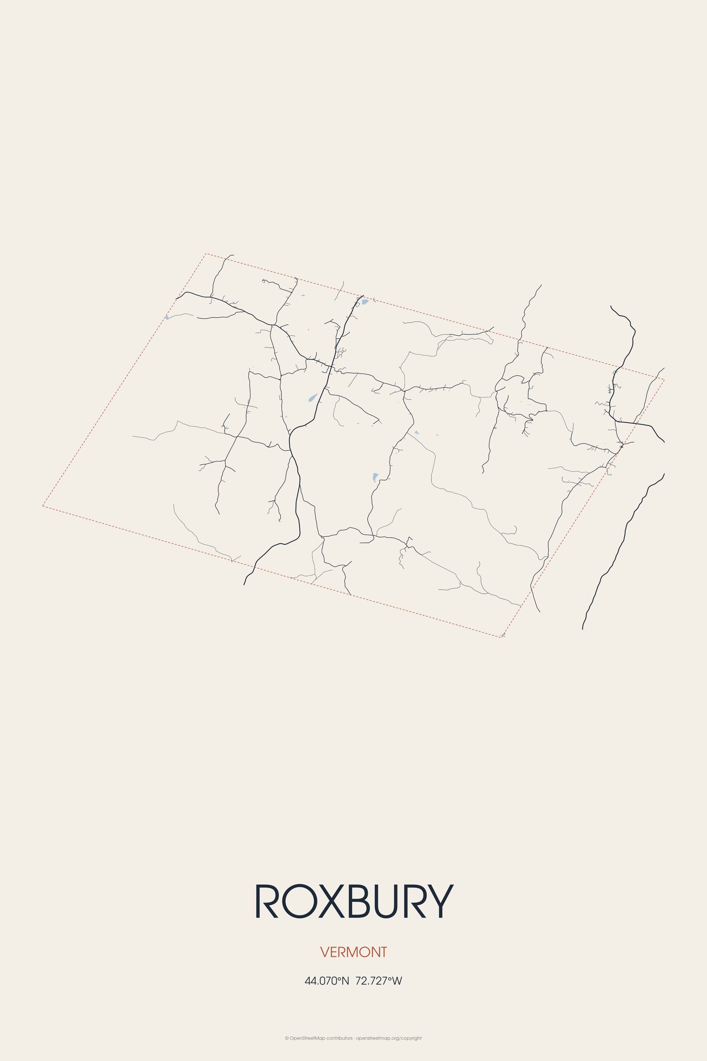 Street map of Roxbury, Vermont