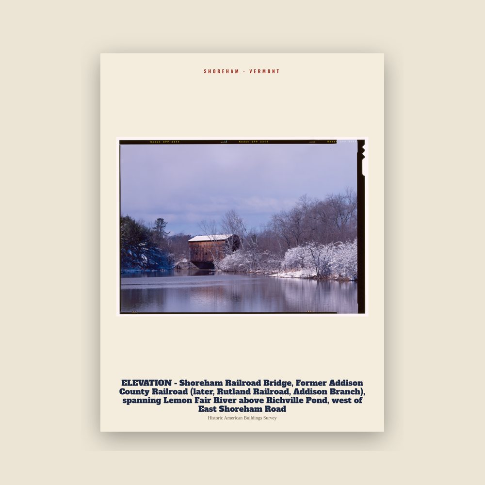 Shoreham ELEVATION  - Shoreham Railroad Bridge, Former Addison County Railroad (later, Rutland Railroad, Addison Branch), spanning Lemon Fair River above Richville Pond, west of East Shoreham Road Archive Print