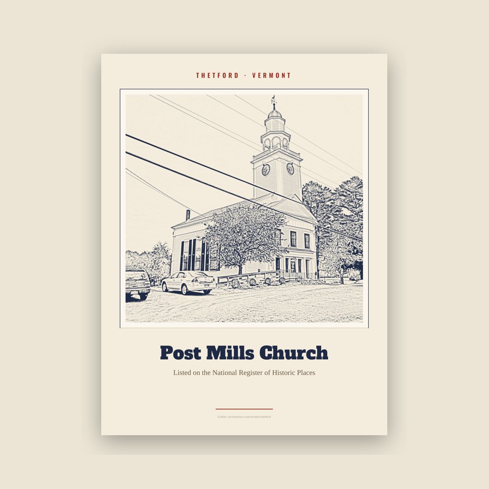 Thetford Post Mills Church Landmark Print