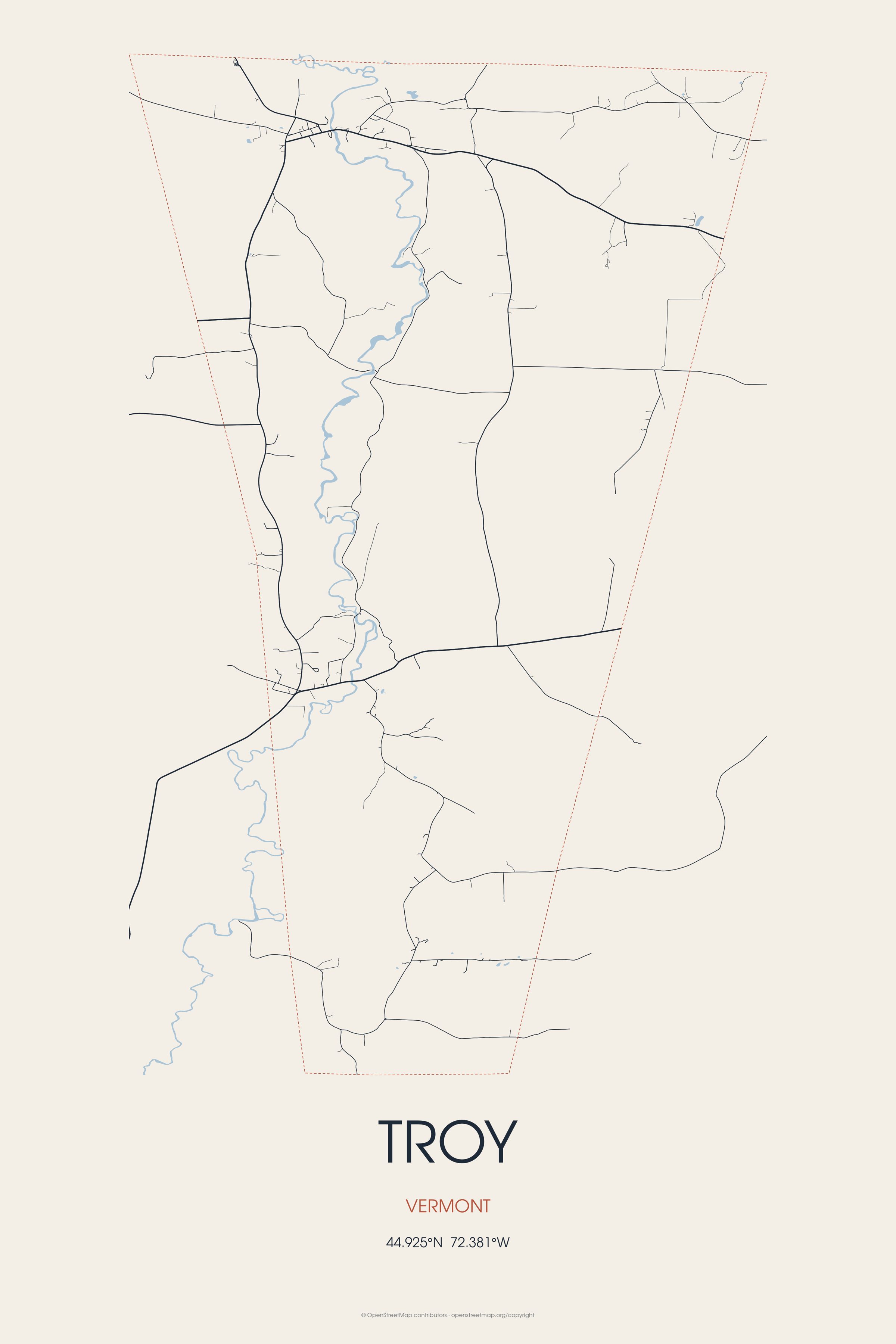 Street map of Troy, Vermont