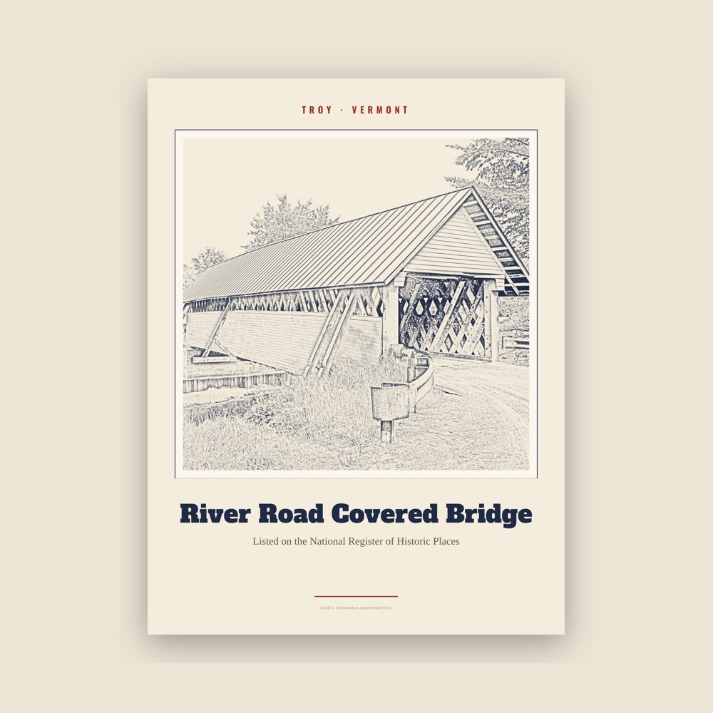 Troy River Road Covered Bridge Landmark Print