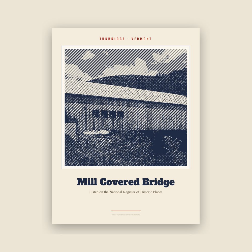 Tunbridge Mill Covered Bridge Landmark Print
