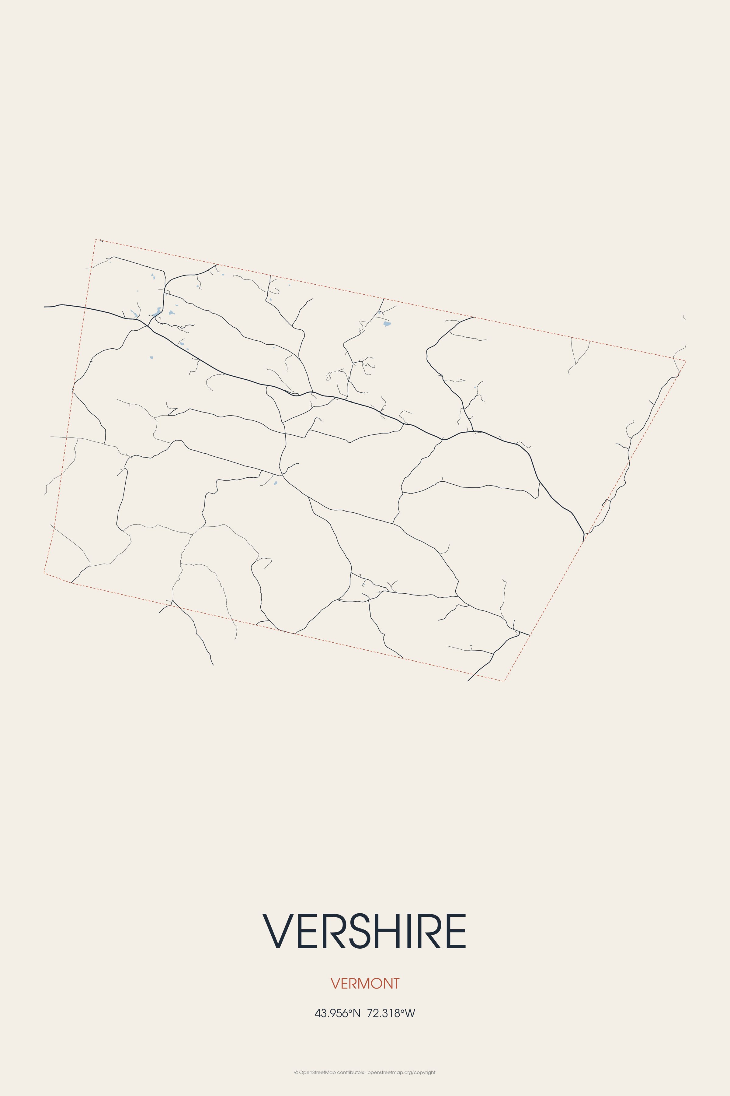 Street map of Vershire, Vermont