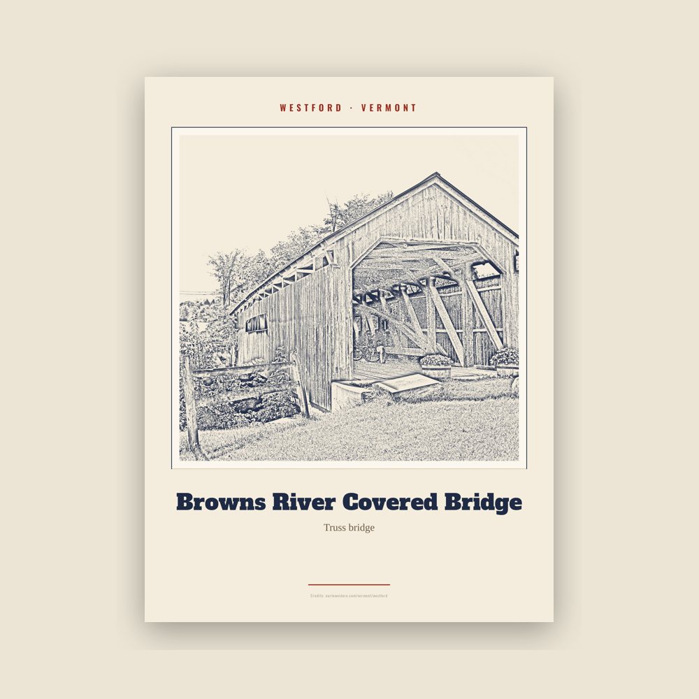 Westford Browns River Covered Bridge Landmark Print