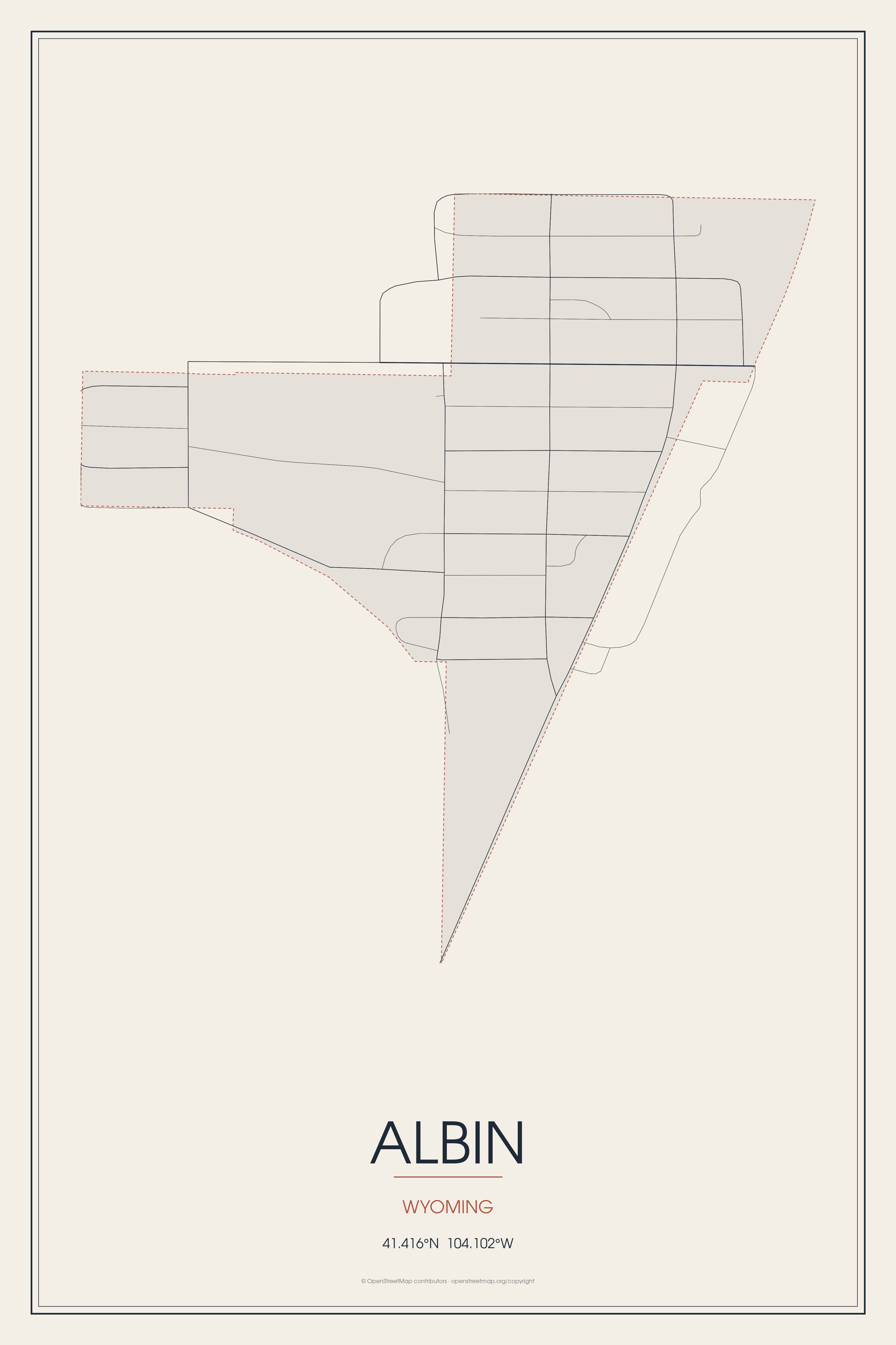 Street map of Albin, Wyoming