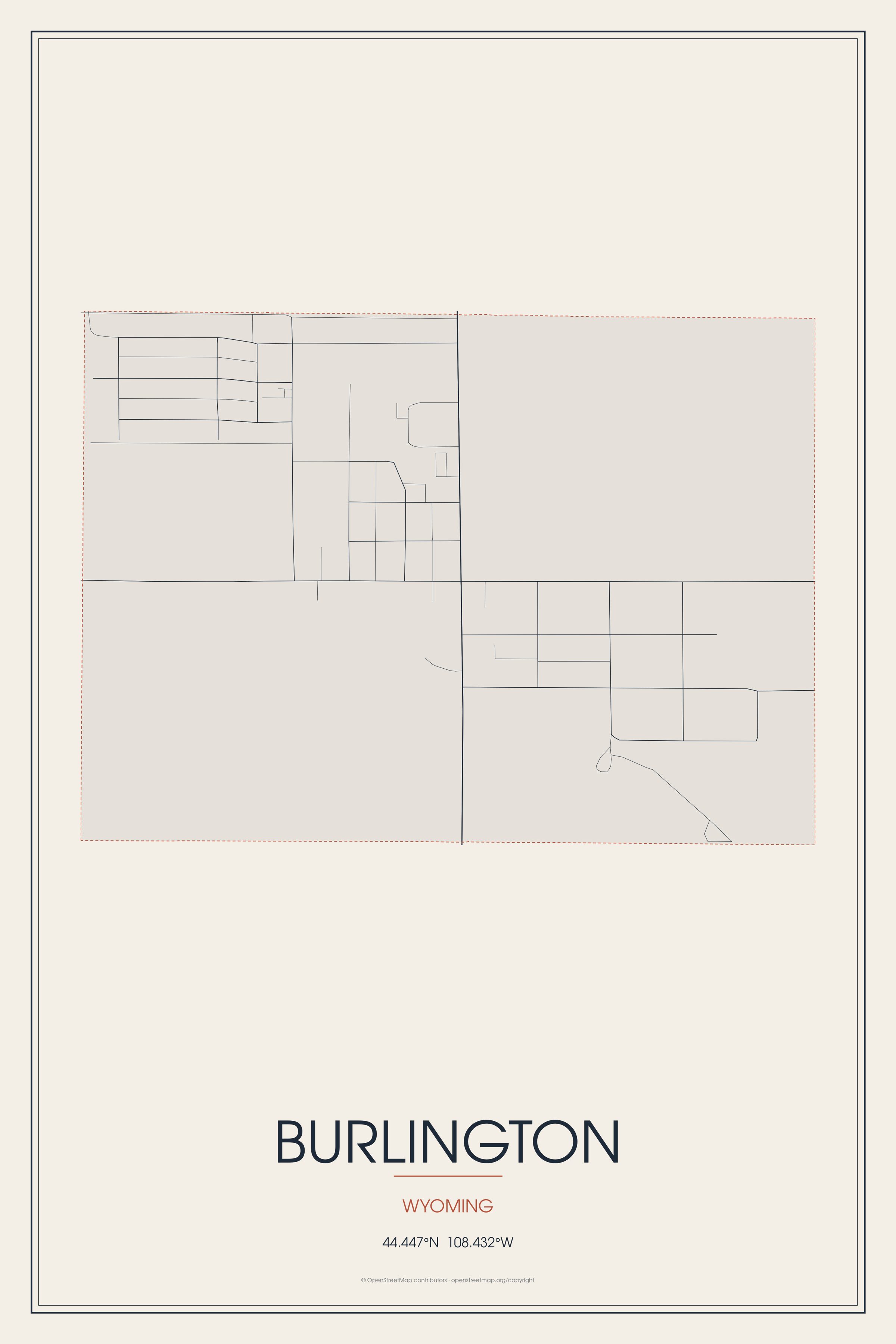 Street map of Burlington, Wyoming