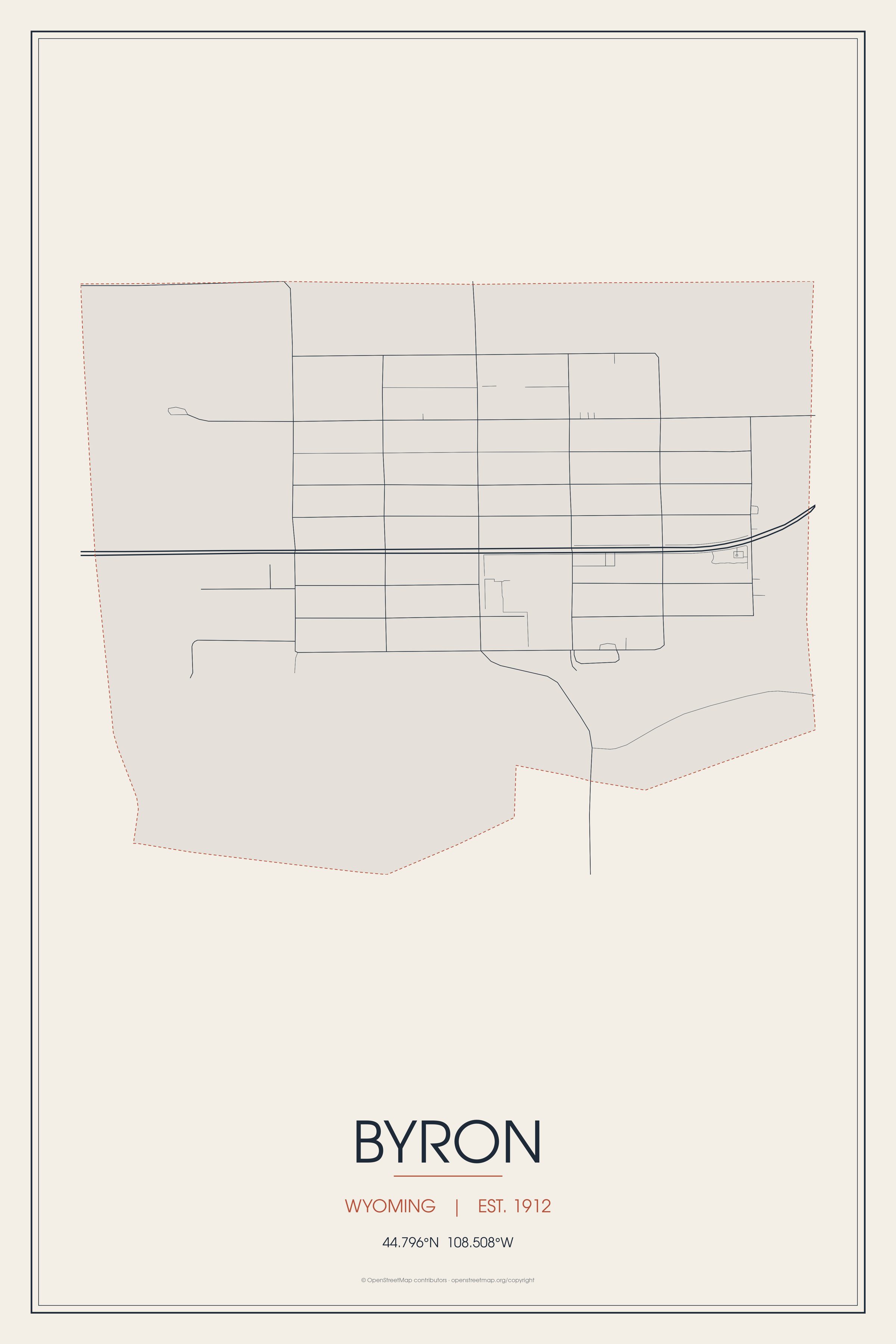 Street map of Byron, Wyoming