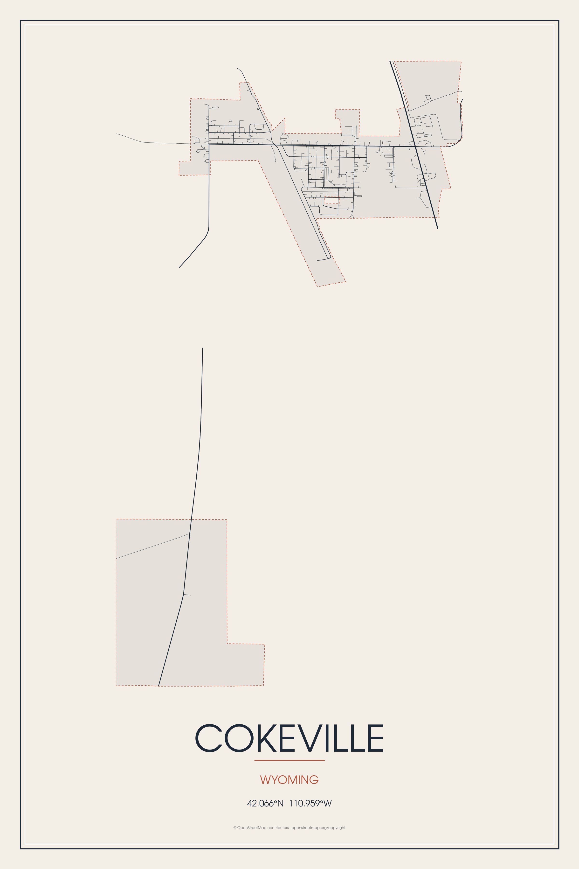 Street map of Cokeville, Wyoming