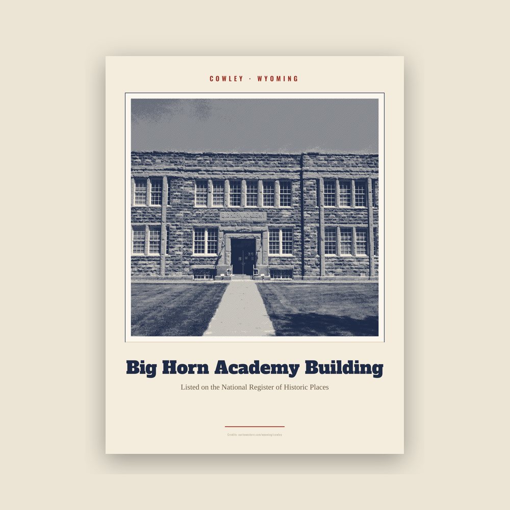 Cowley Big Horn Academy Building Landmark Print