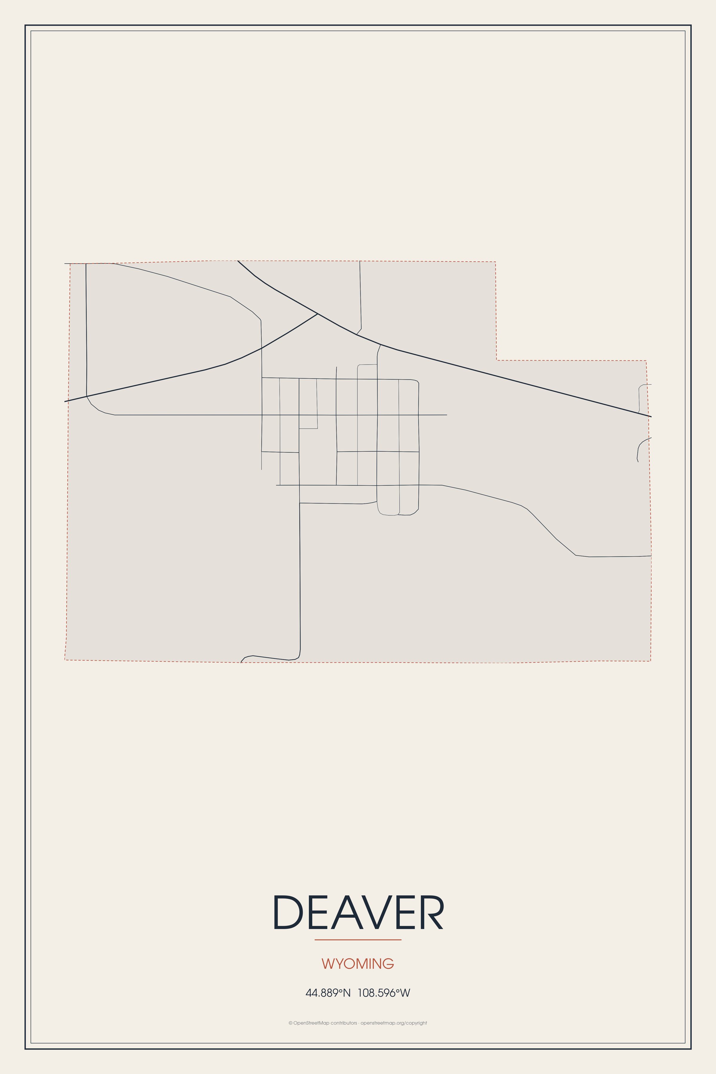 Street map of Deaver, Wyoming