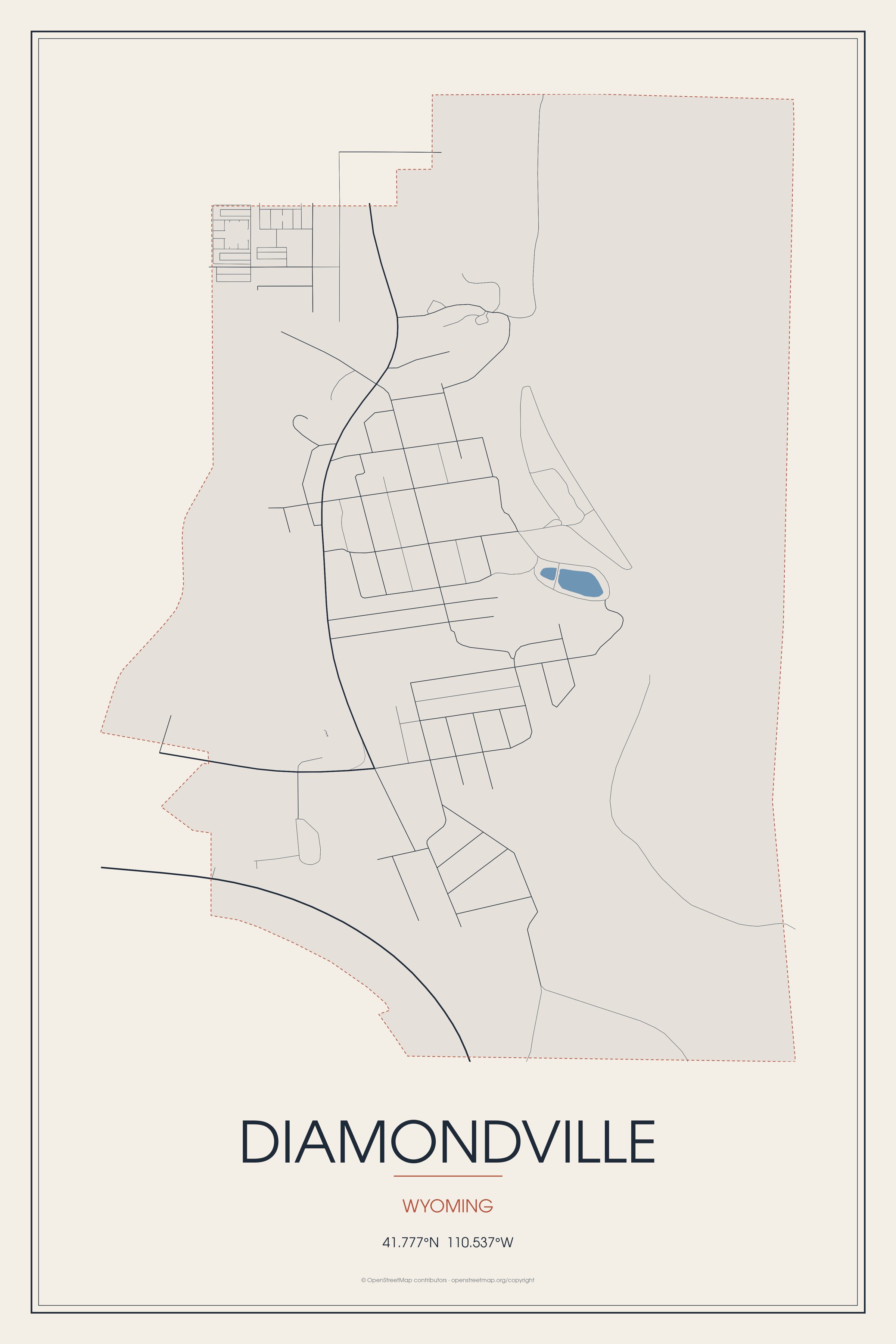 Street map of Diamondville, Wyoming