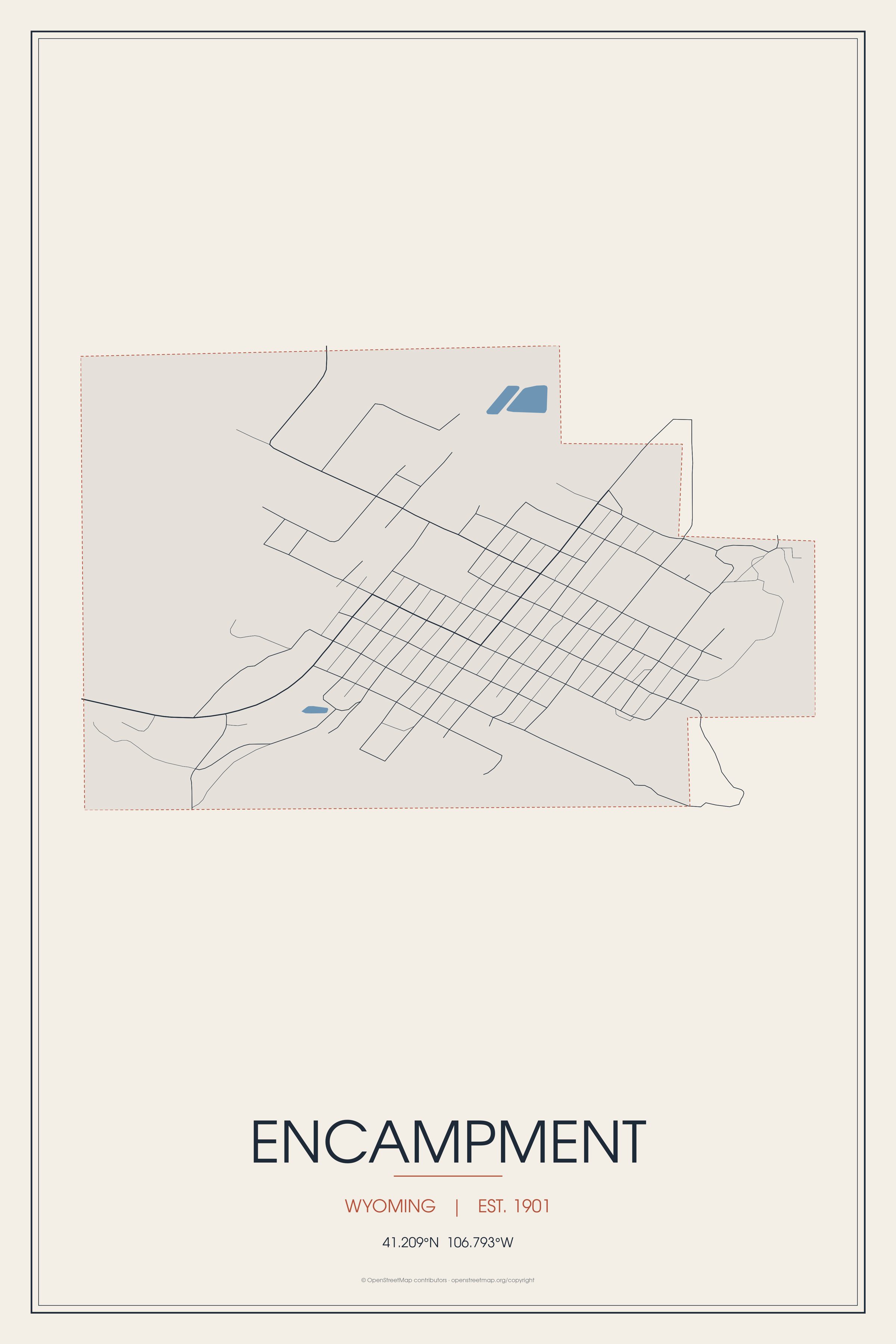 Street map of Encampment, Wyoming