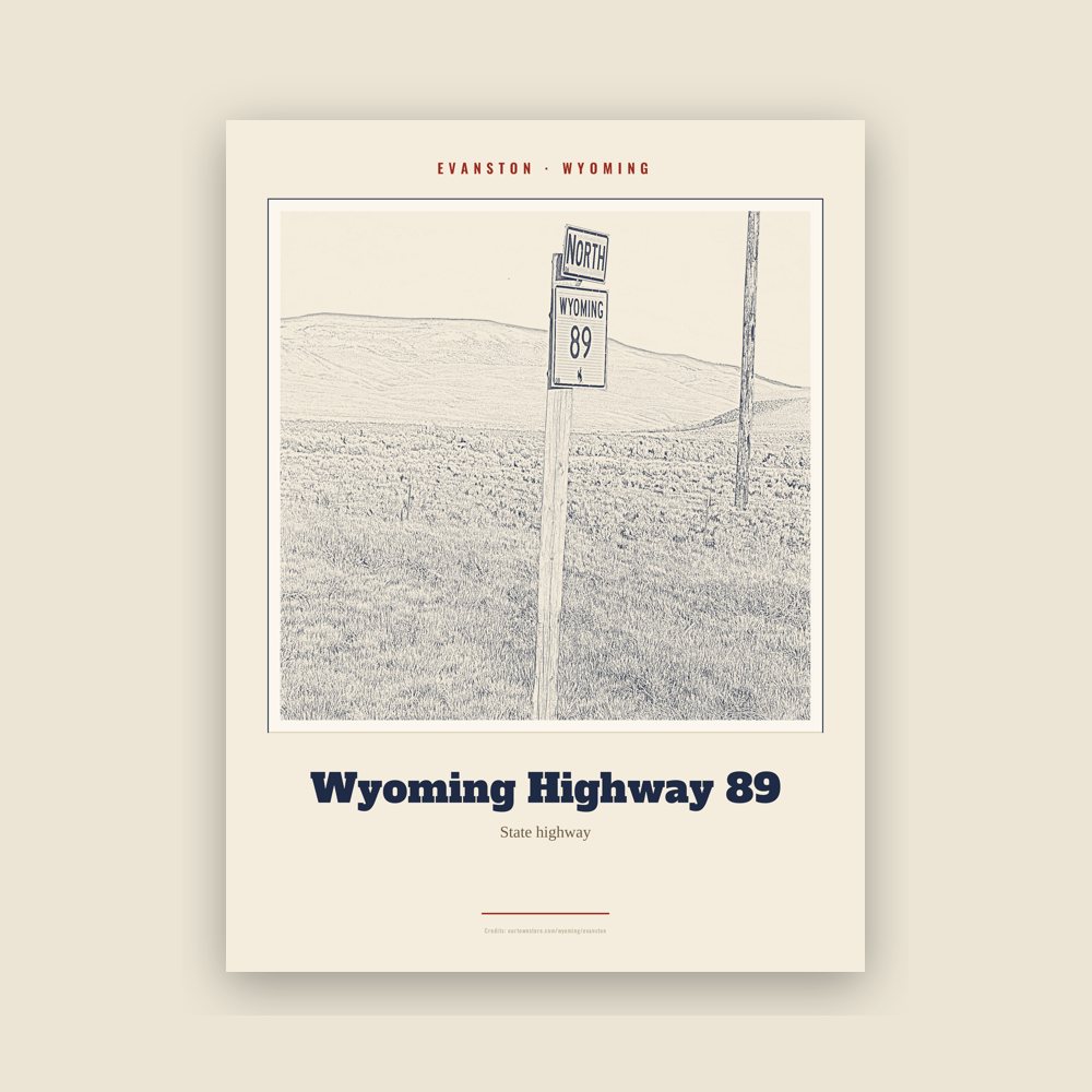 Evanston Wyoming Highway 89 Landmark Print