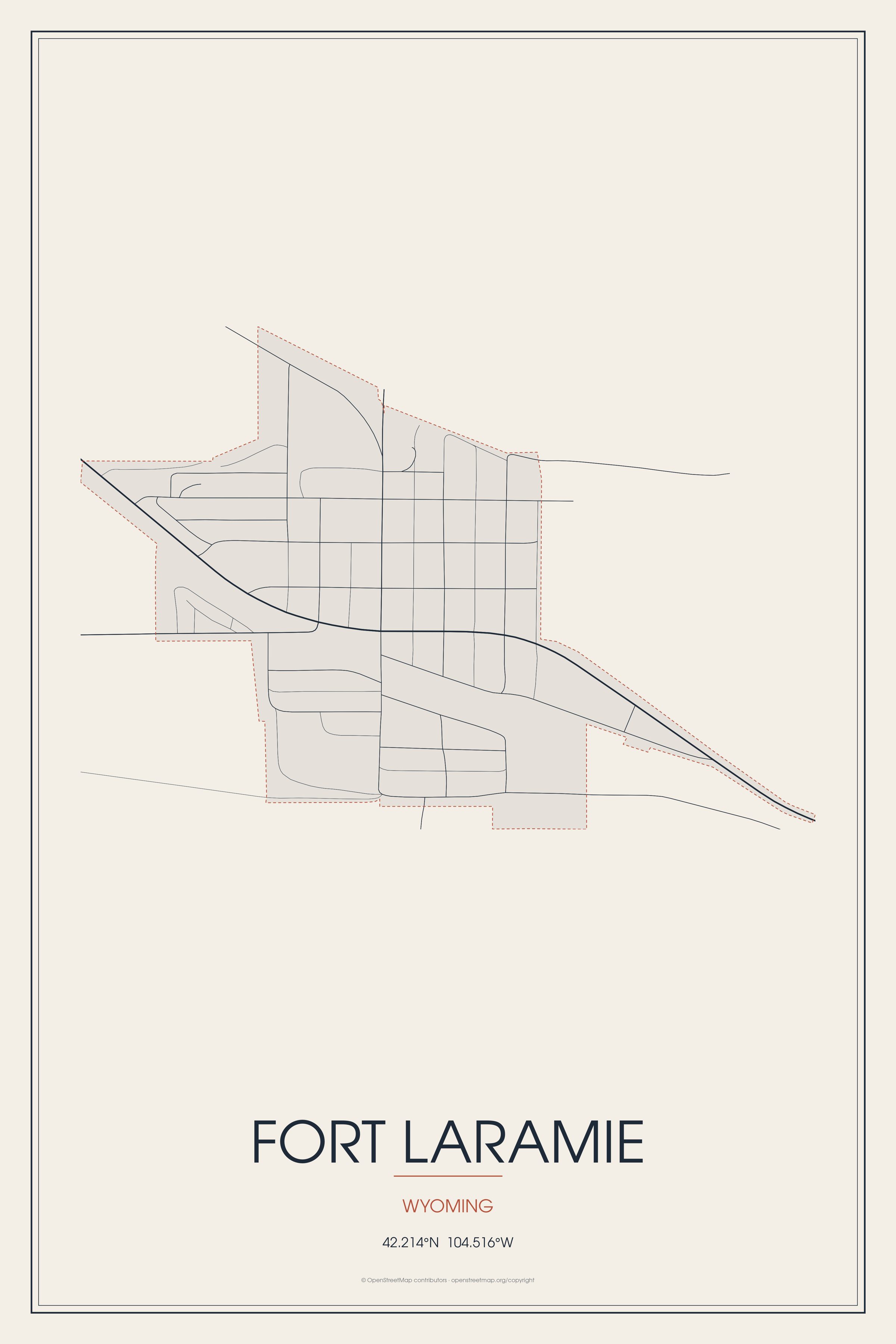 Street map of Fort Laramie, Wyoming