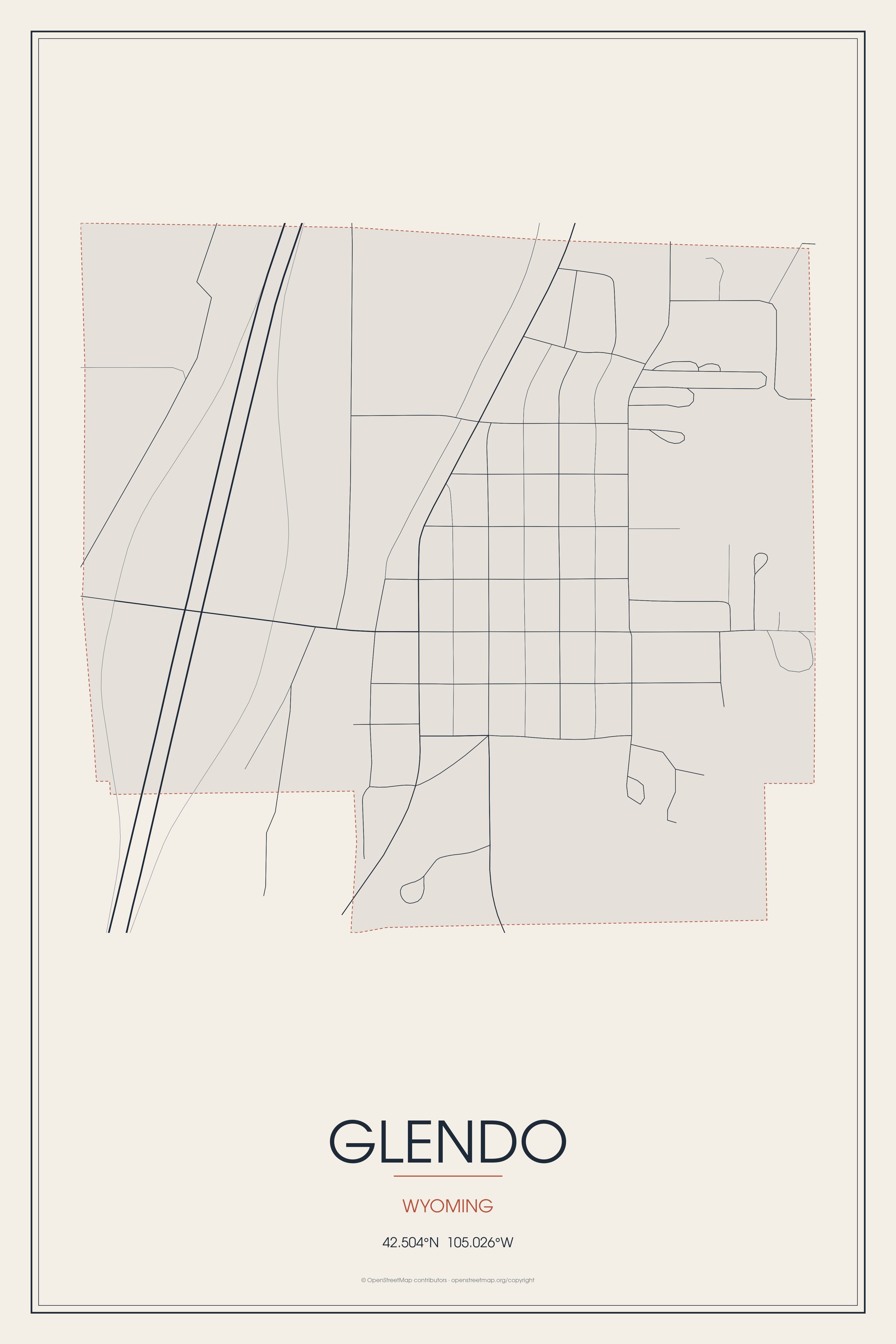 Street map of Glendo, Wyoming