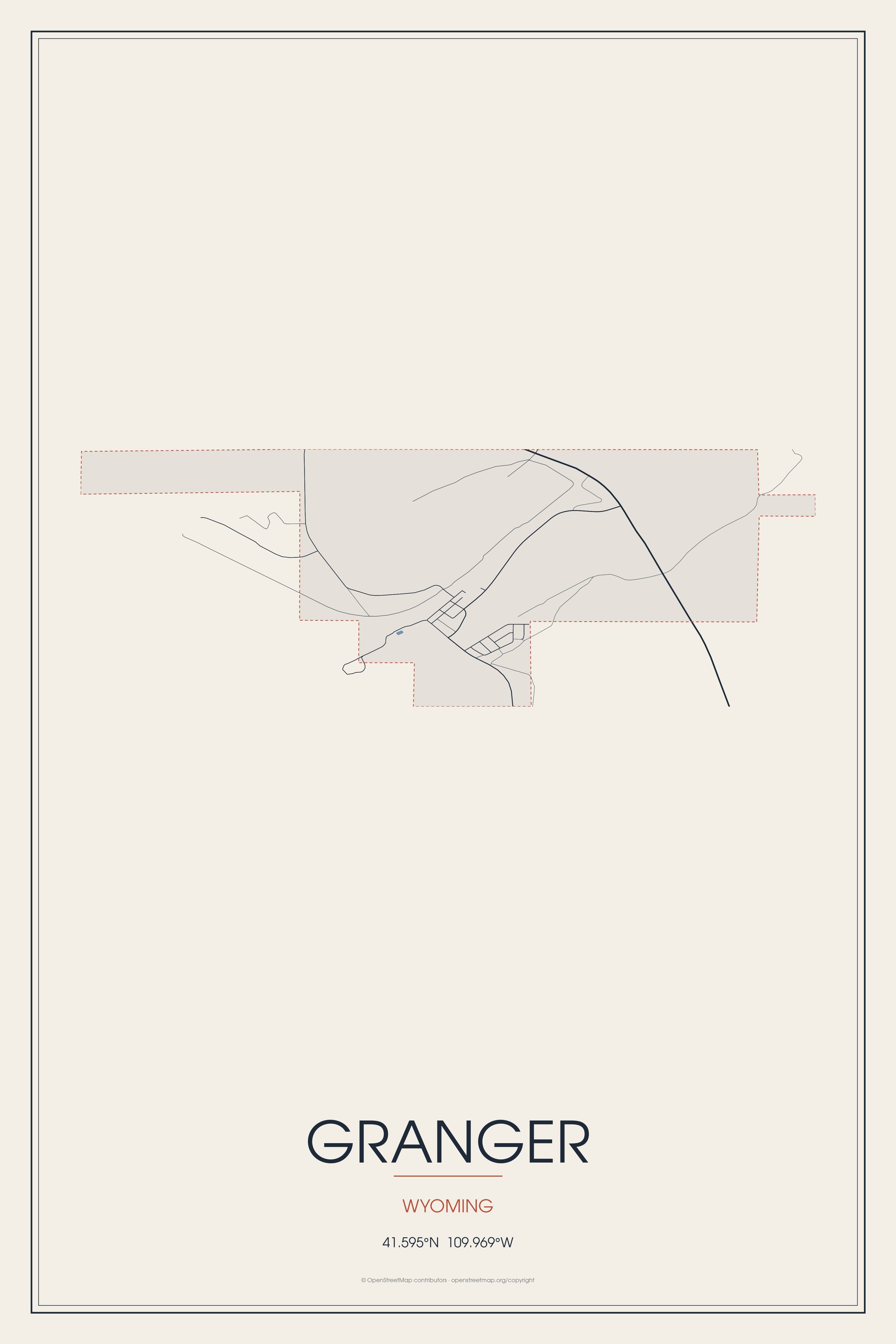 Street map of Granger, Wyoming