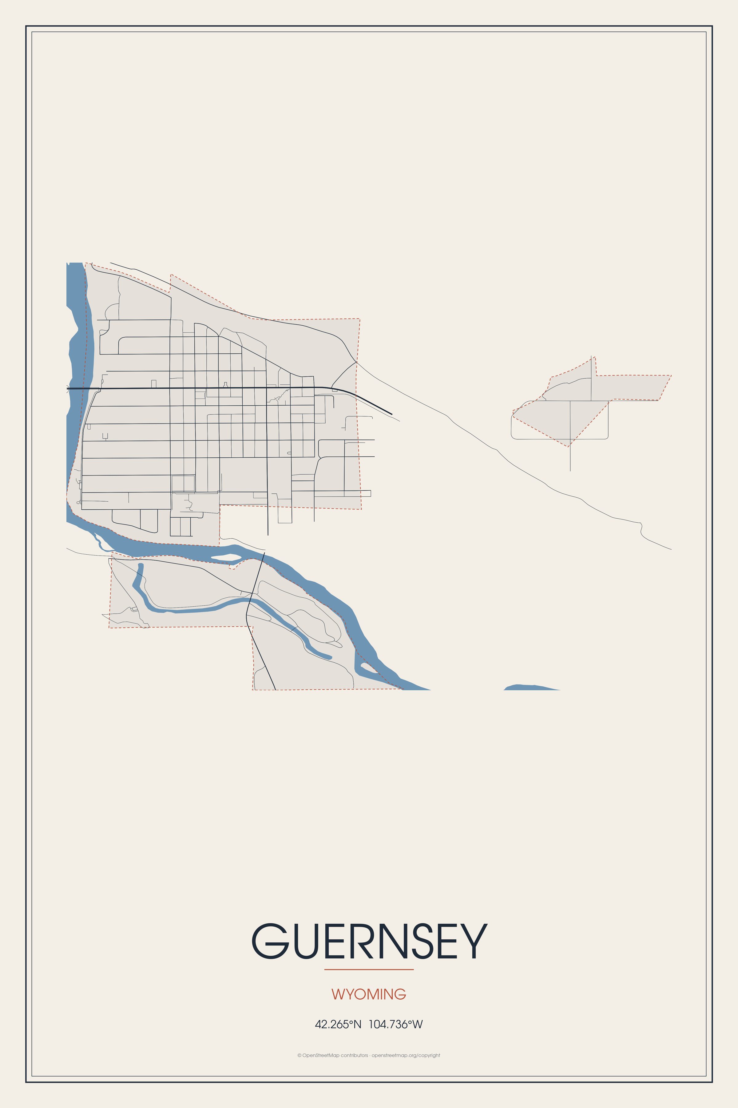 Street map of Guernsey, Wyoming
