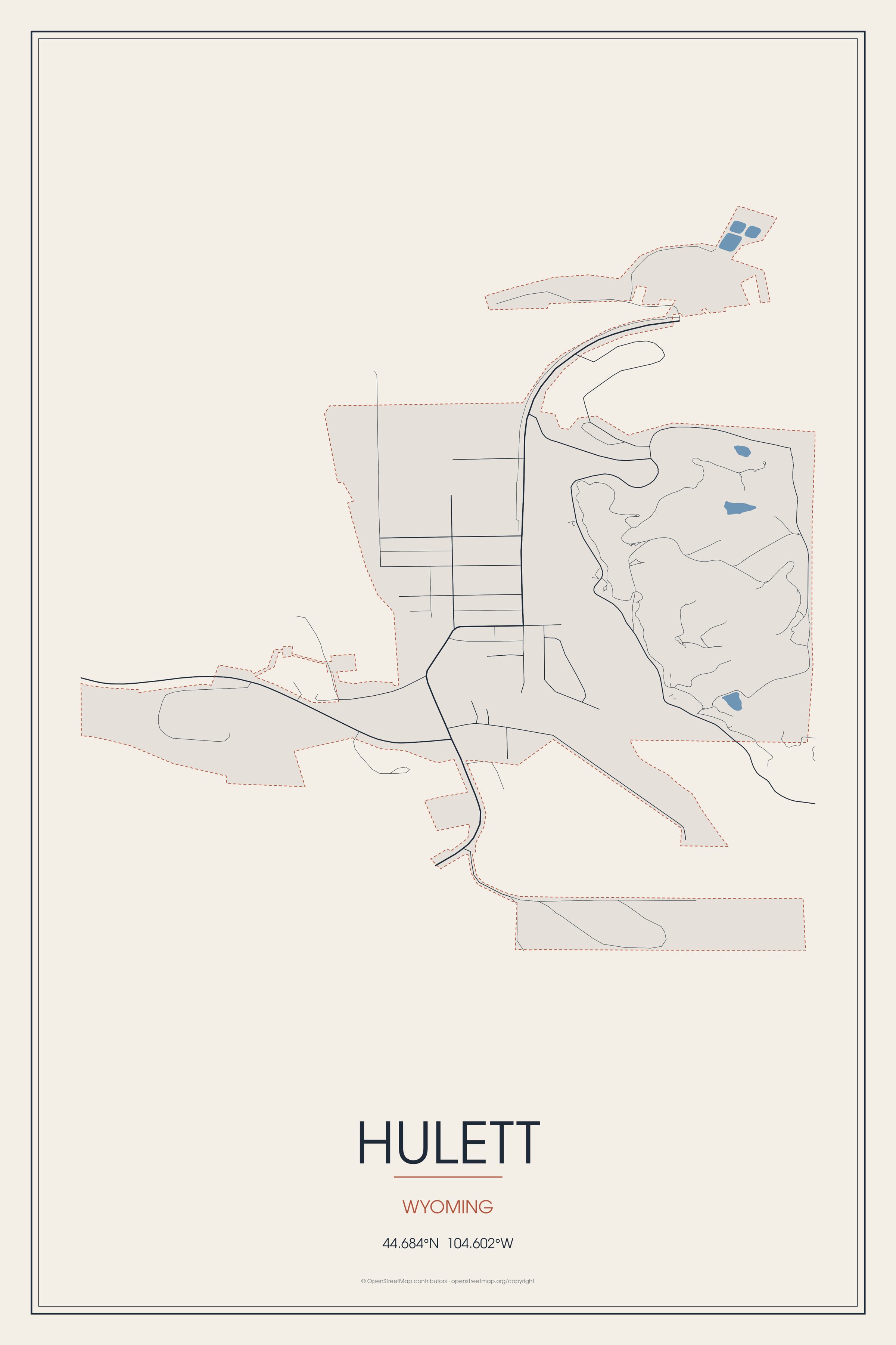 Street map of Hulett, Wyoming