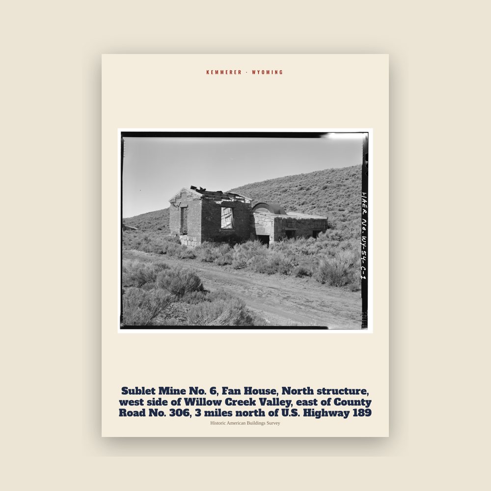 Kemmerer Sublet Mine No. 6, Fan House, North structure, west side of Willow Creek Valley, east of County Road No. 306, 3 miles north of U.S. Highway 189 Archive Print