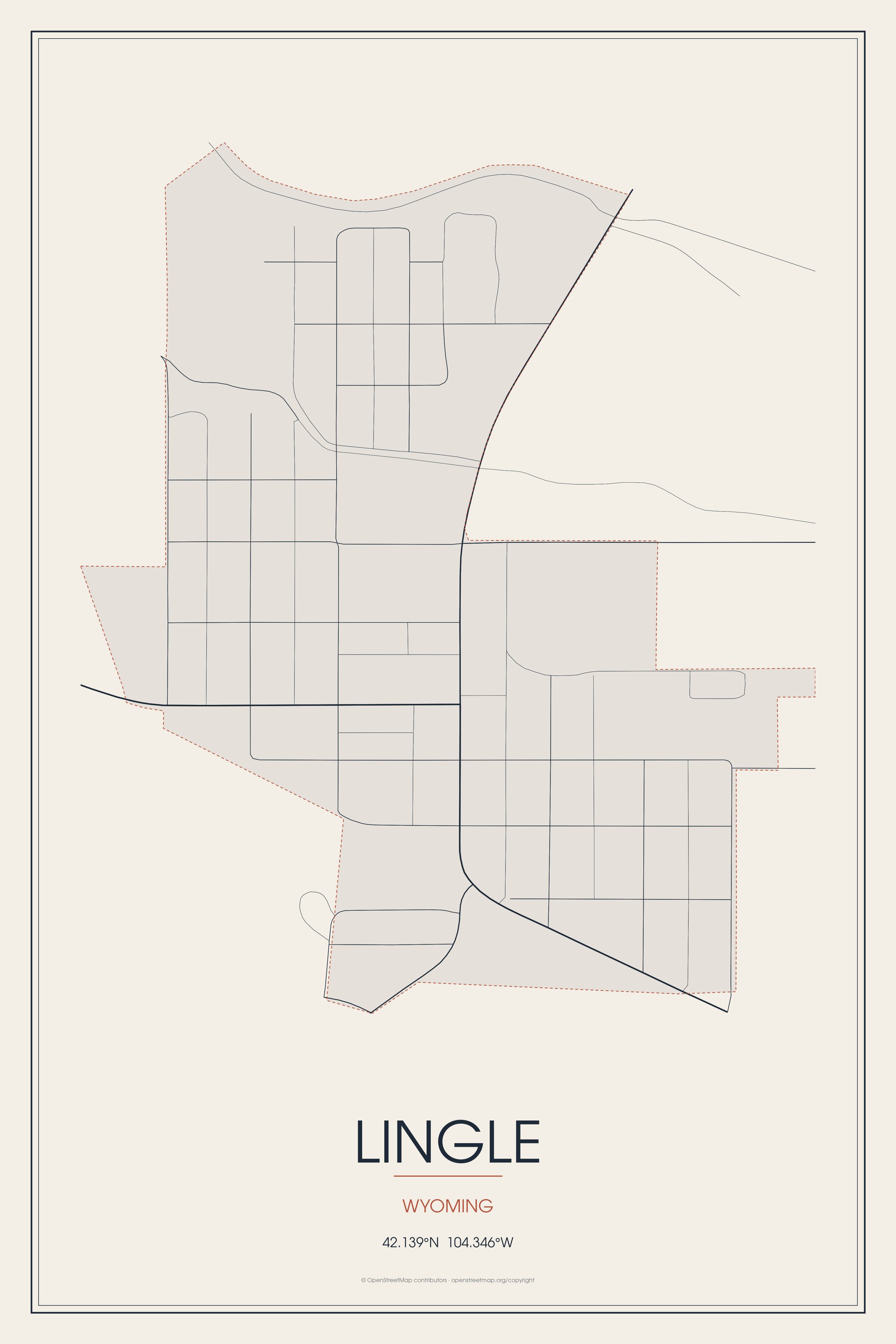 Street map of Lingle, Wyoming