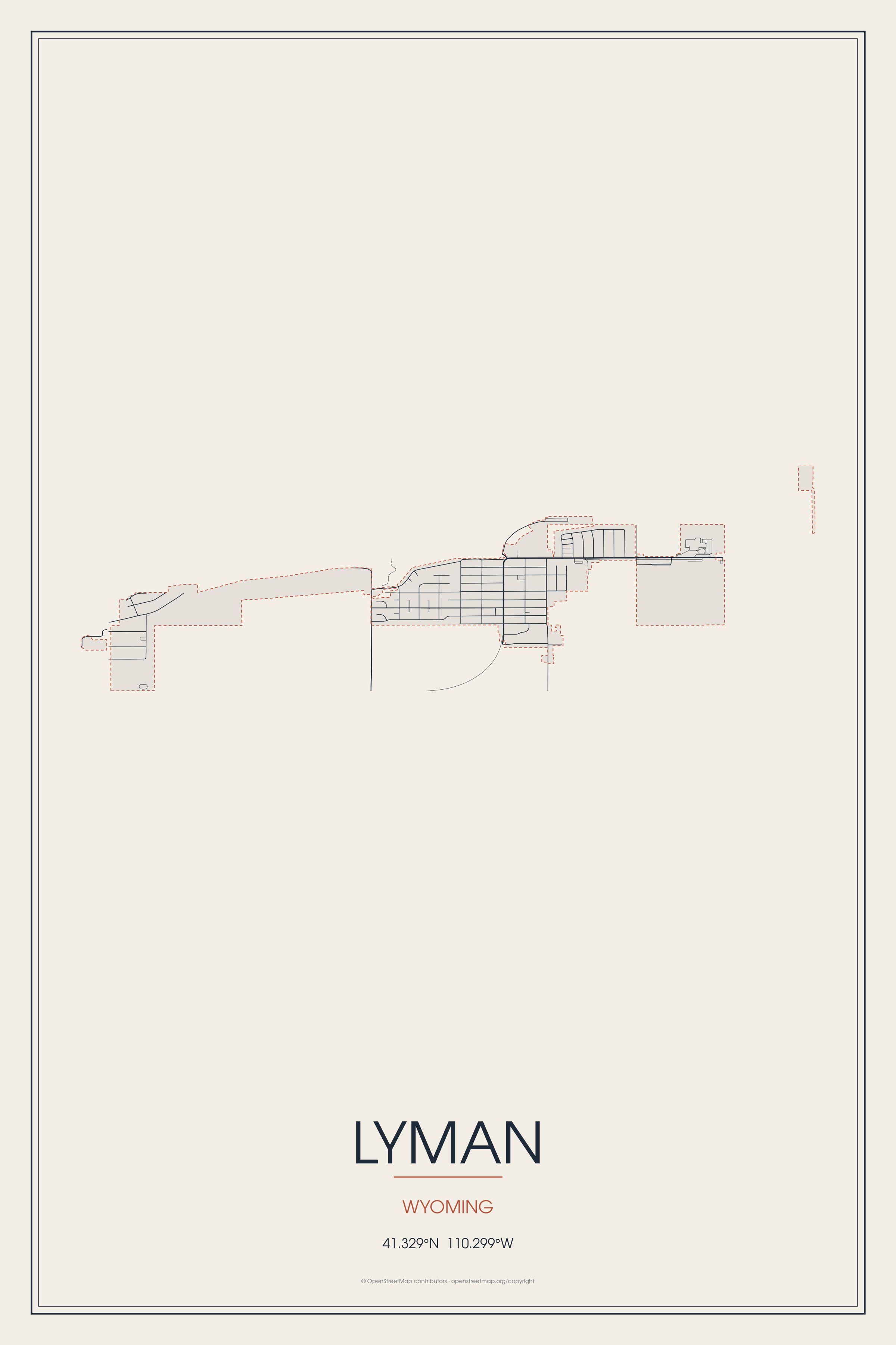 Street map of Lyman, Wyoming