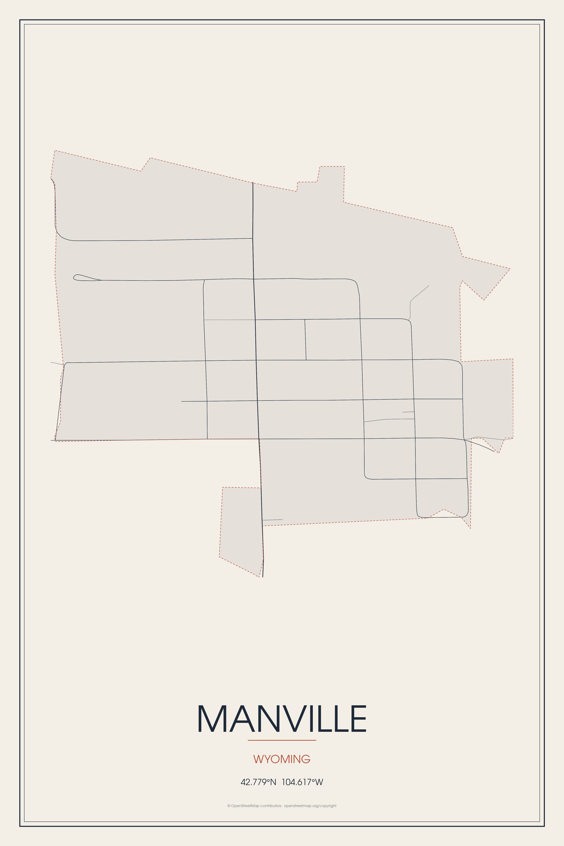 Street map of Manville, Wyoming