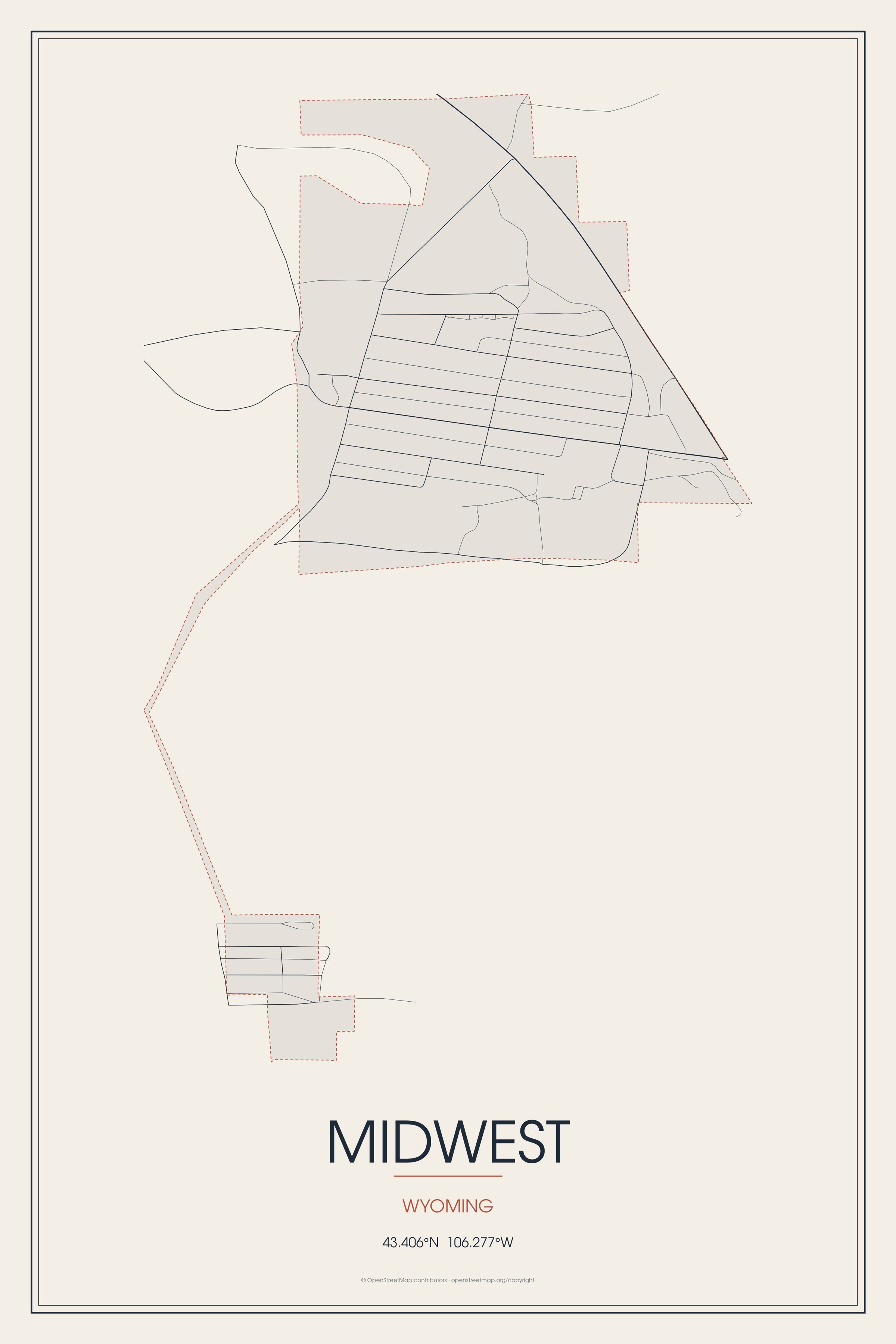 Street map of Midwest, Wyoming