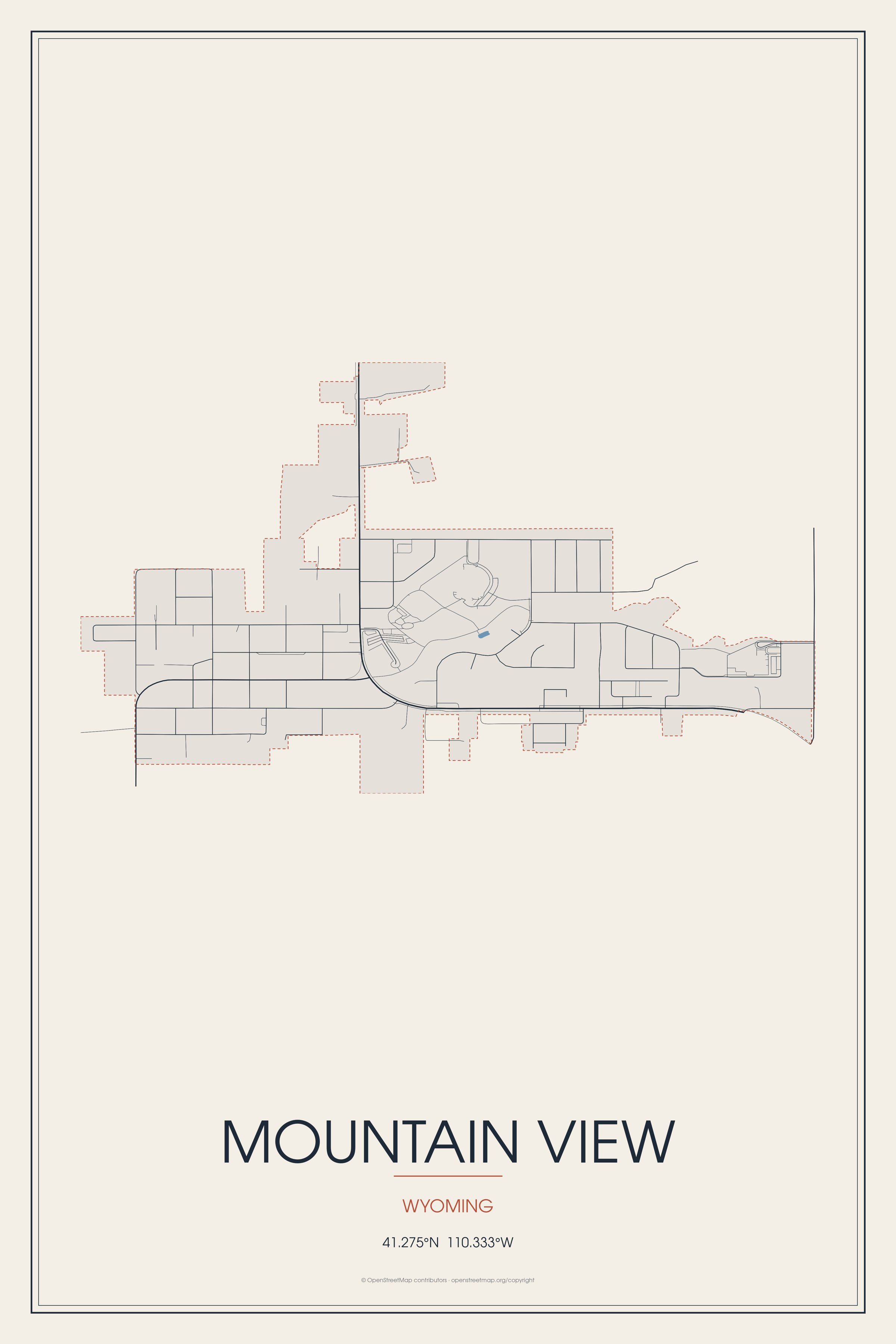 Street map of Mountain View, Wyoming
