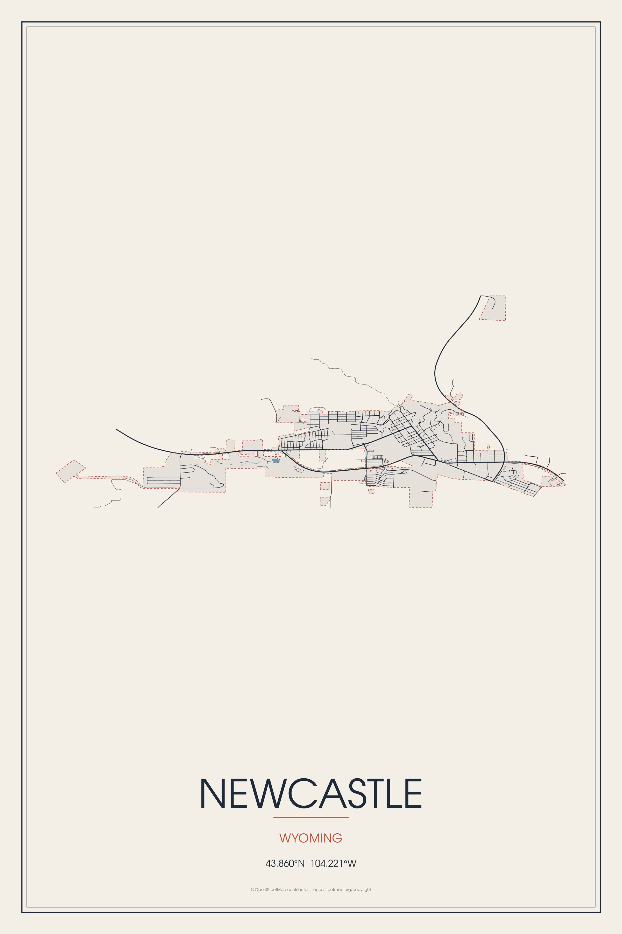 Street map of Newcastle, Wyoming