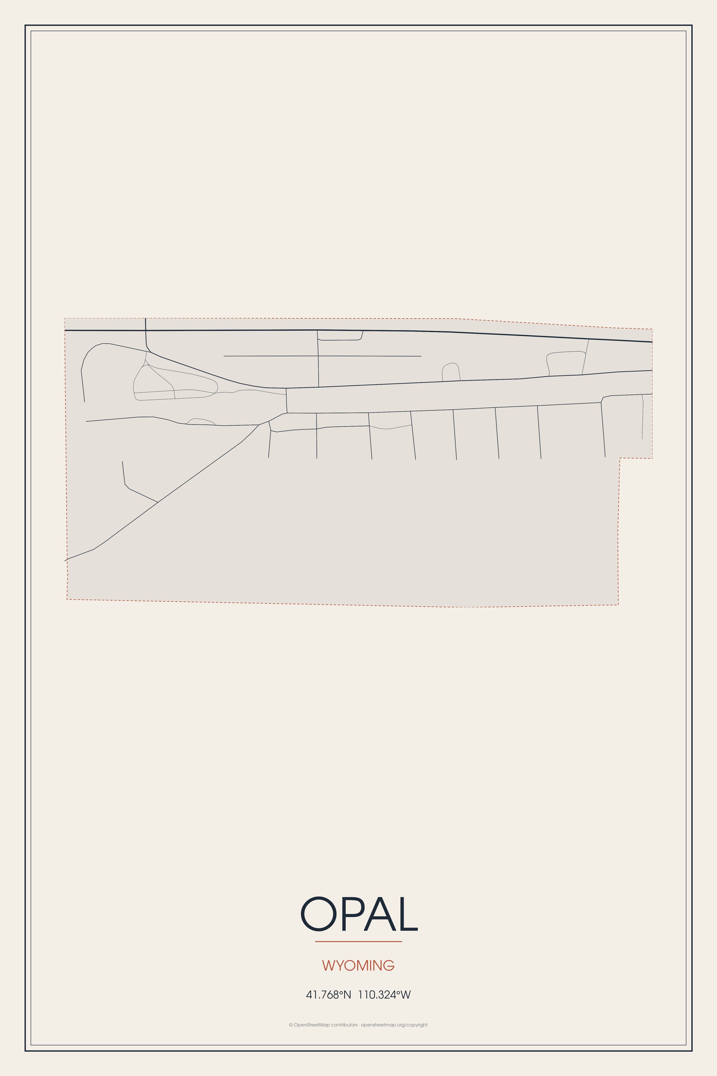 Street map of Opal, Wyoming
