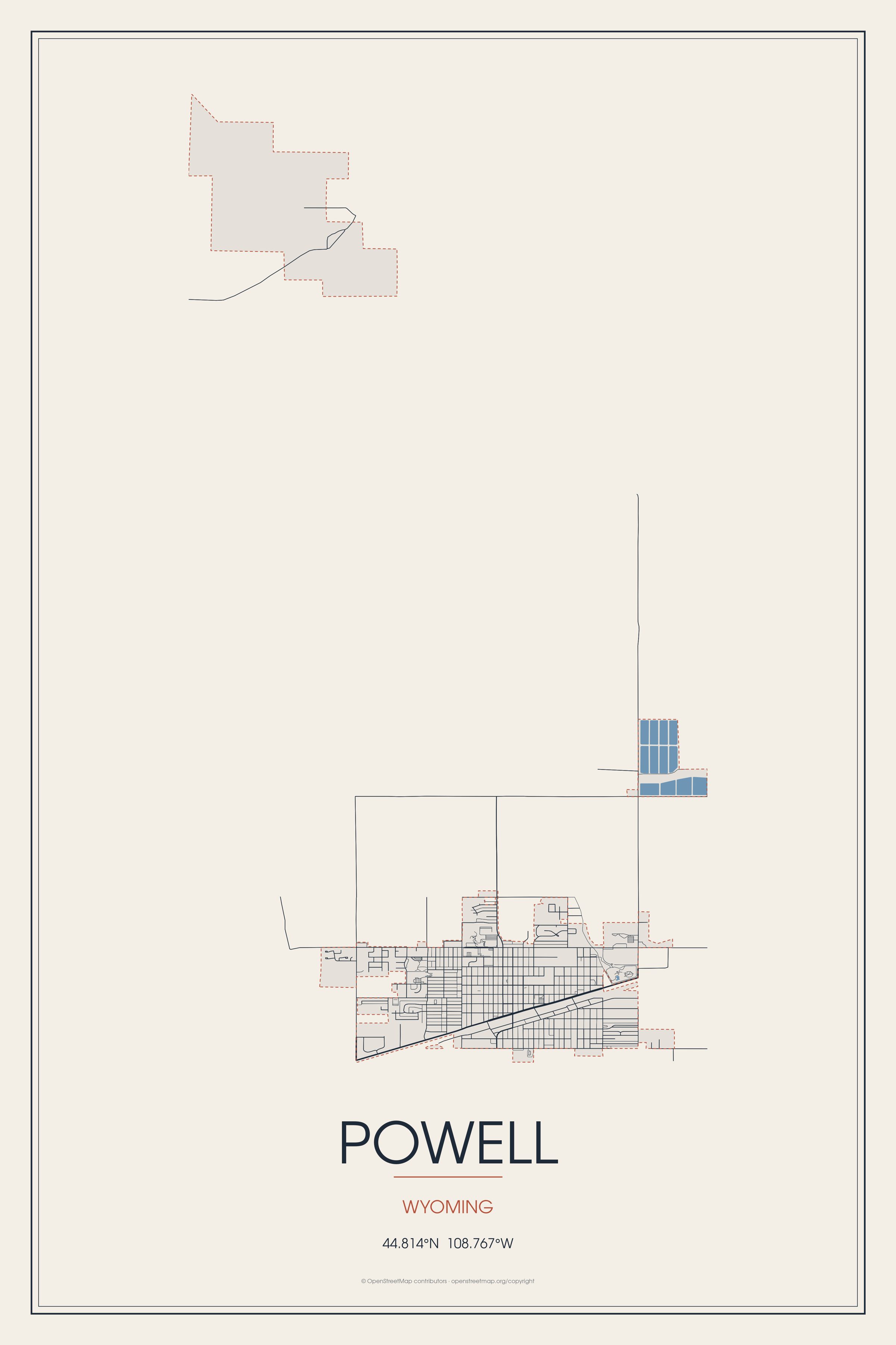 Street map of Powell, Wyoming