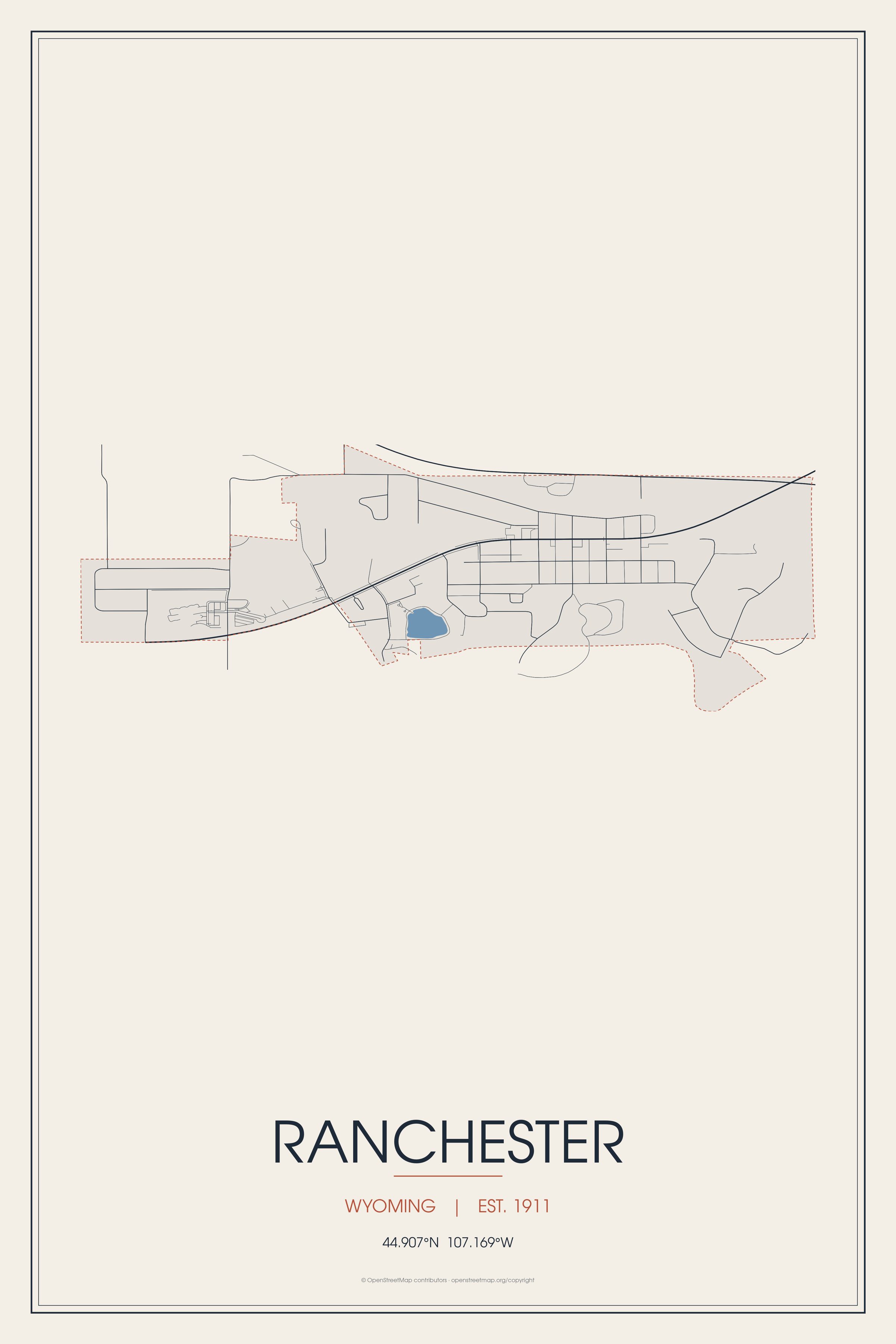 Street map of Ranchester, Wyoming