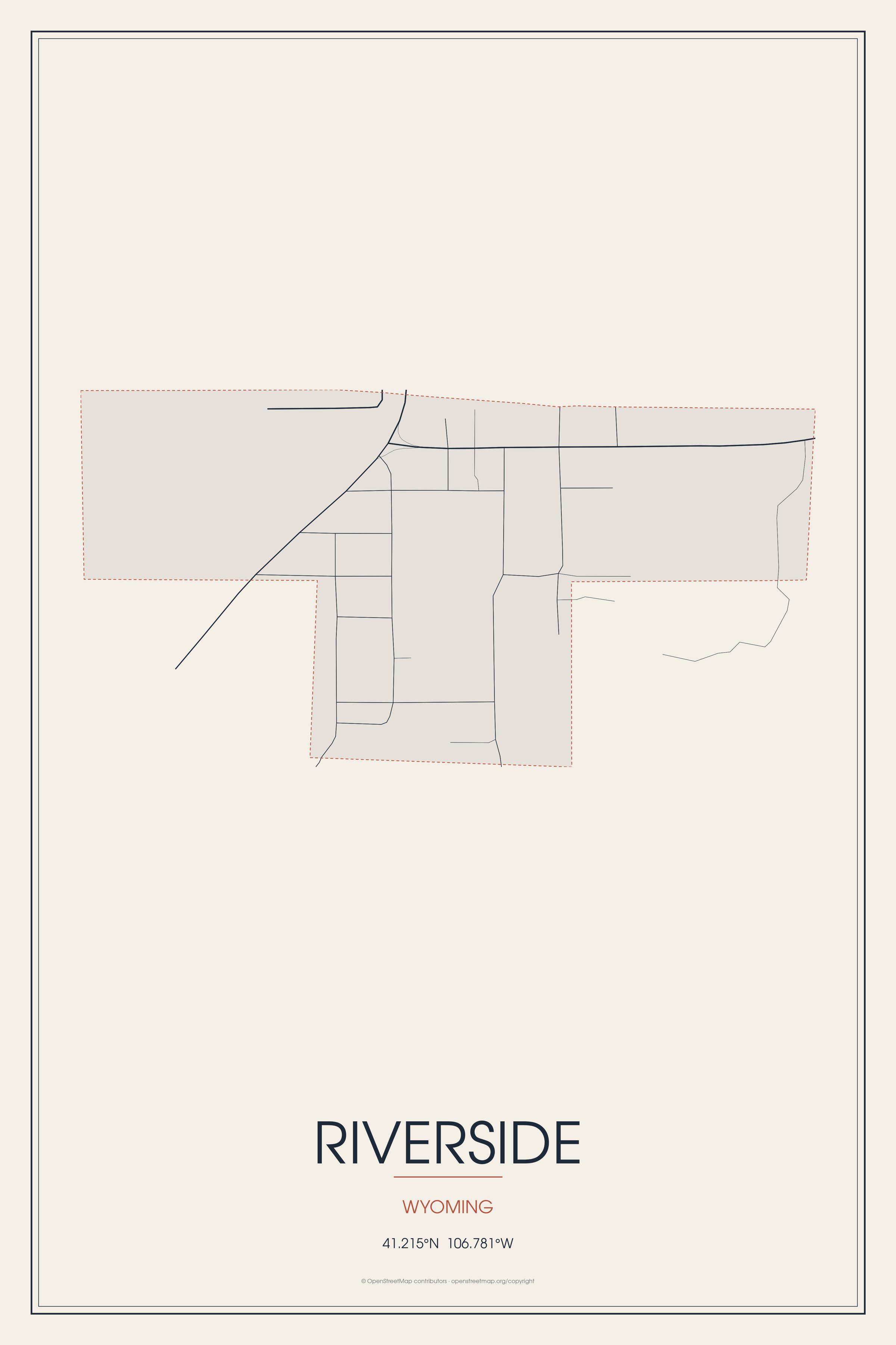 Street map of Riverside, Wyoming