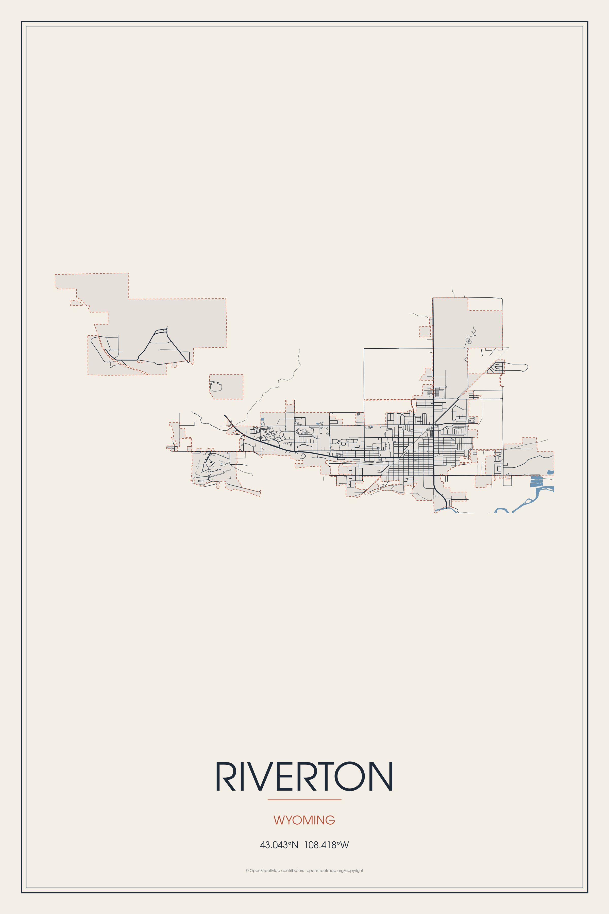 Street map of Riverton, Wyoming