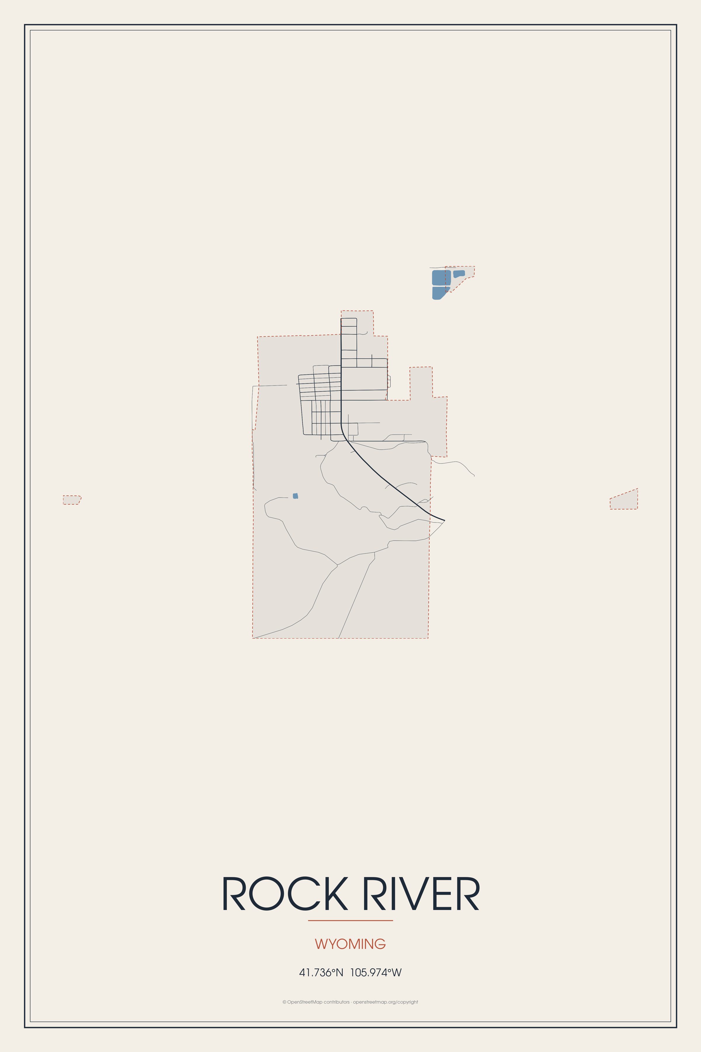 Street map of Rock River, Wyoming