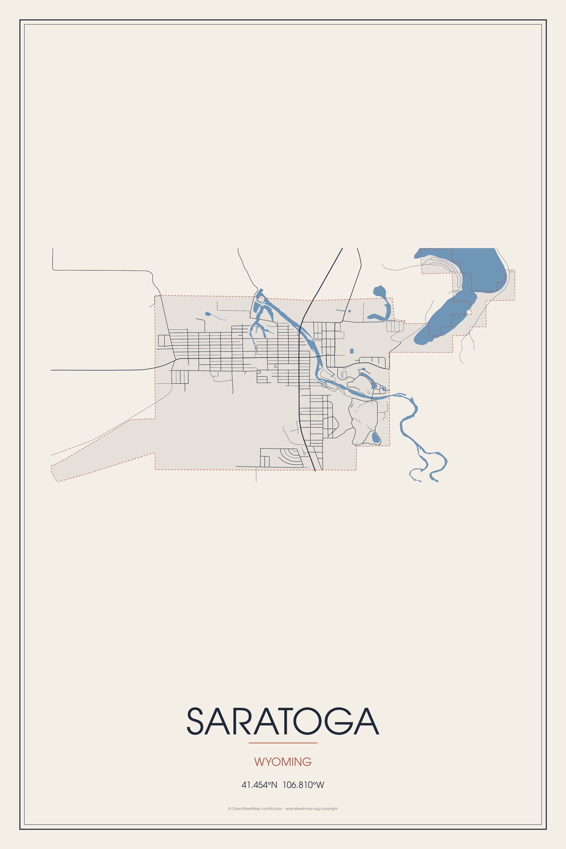Street map of Saratoga, Wyoming
