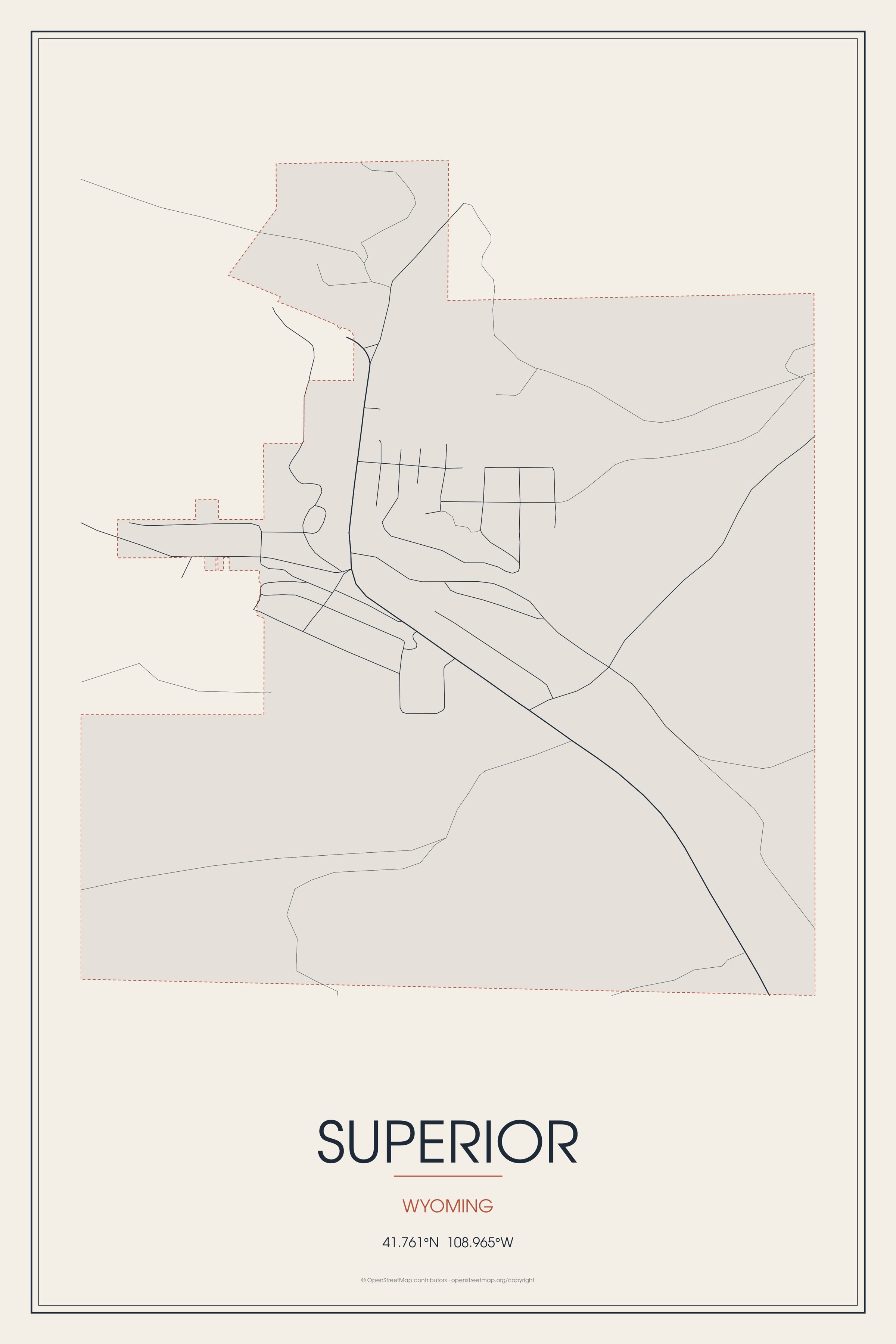 Street map of Superior, Wyoming
