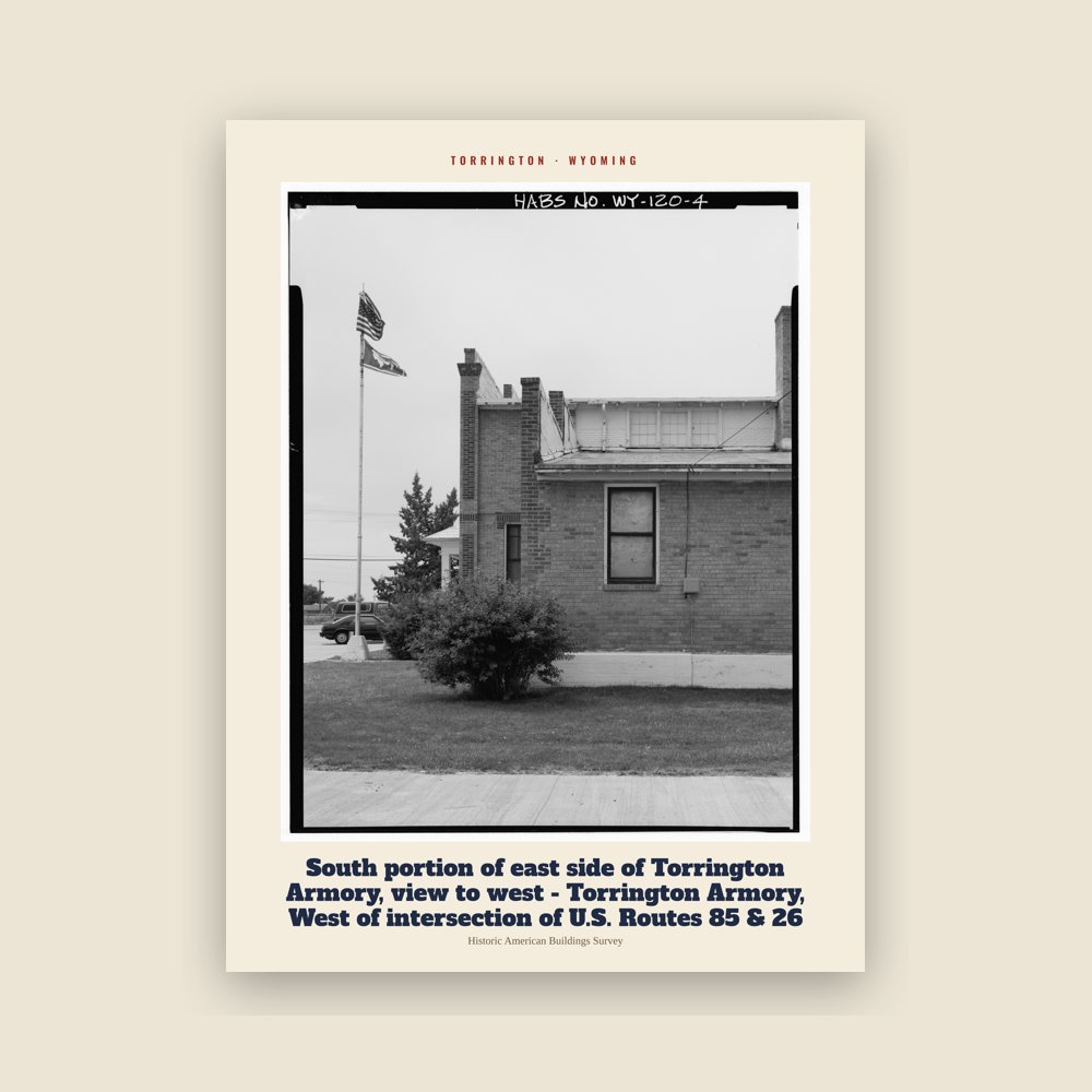 Torrington South portion of east side of Torrington Armory, view to west - Torrington Armory, West of intersection of U.S. Routes 85 & 26 Archive Print