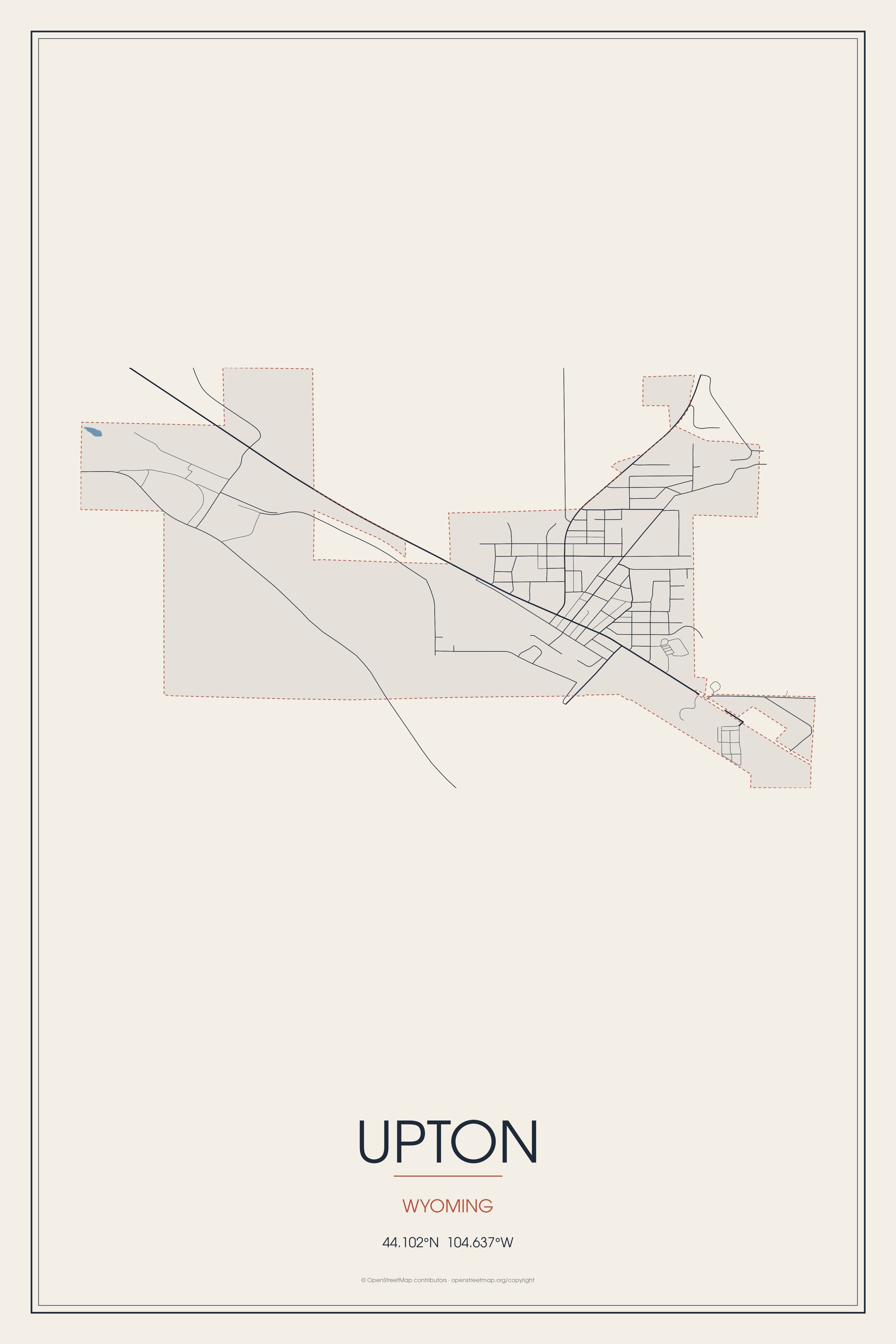 Street map of Upton, Wyoming