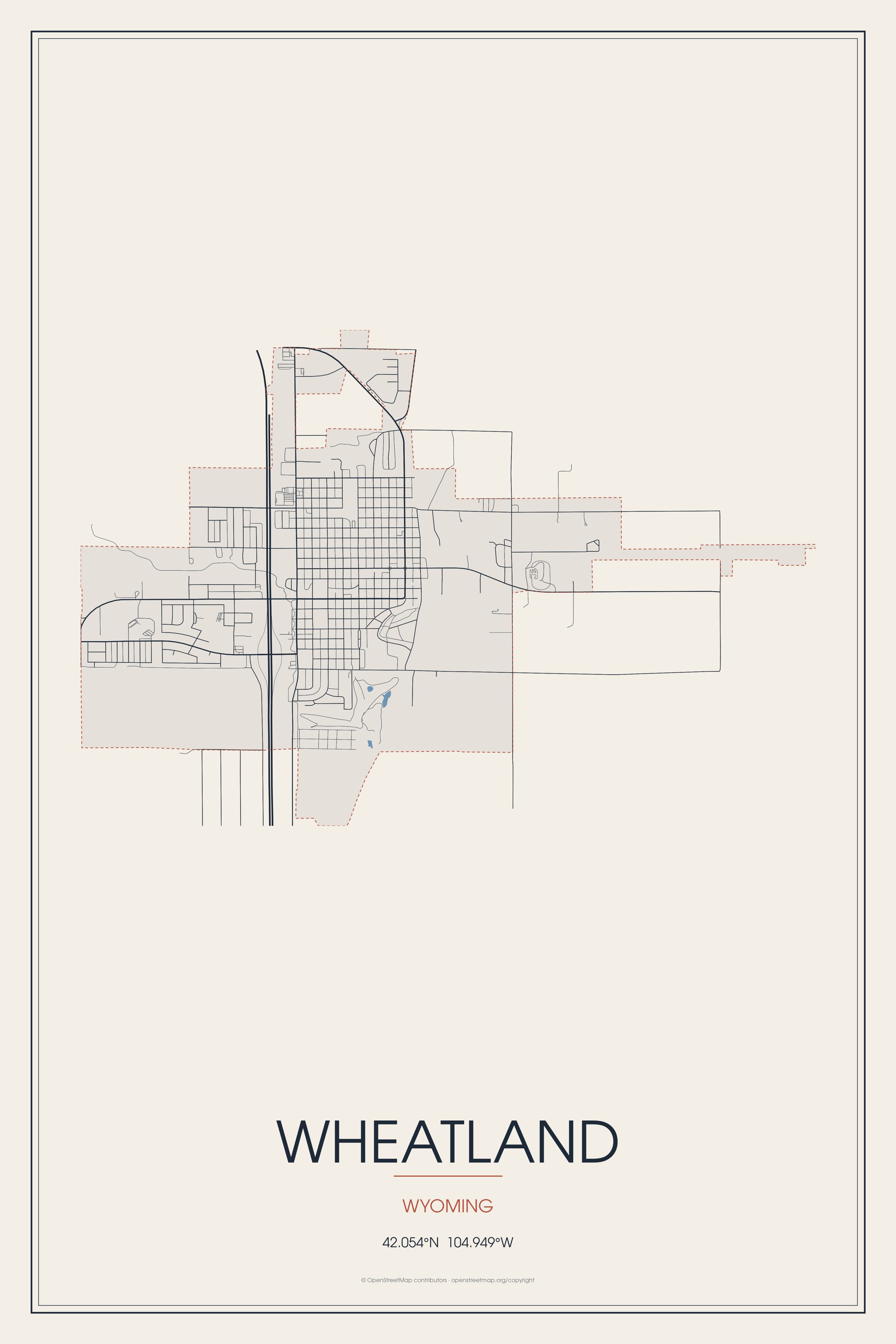 Street map of Wheatland, Wyoming