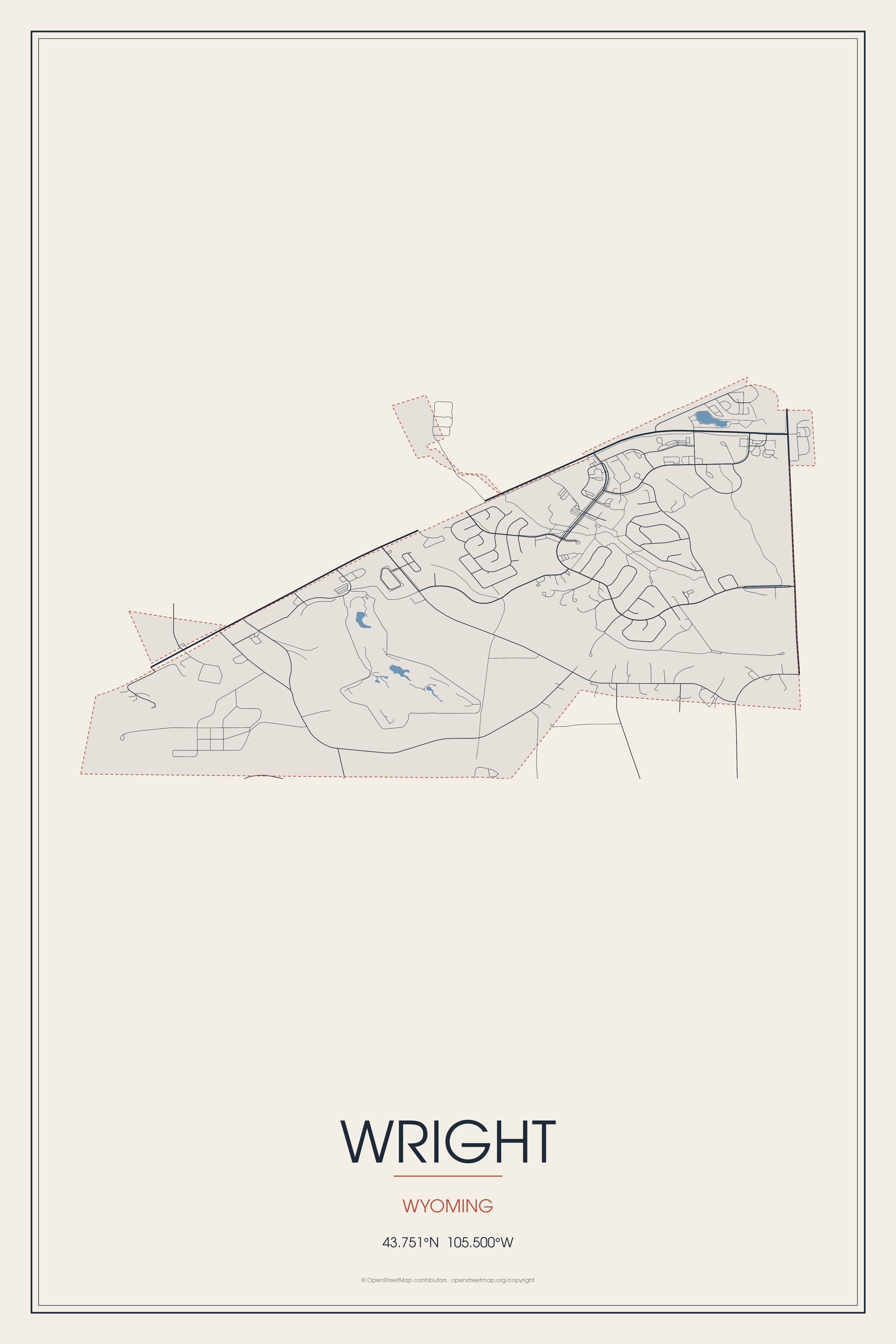 Street map of Wright, Wyoming