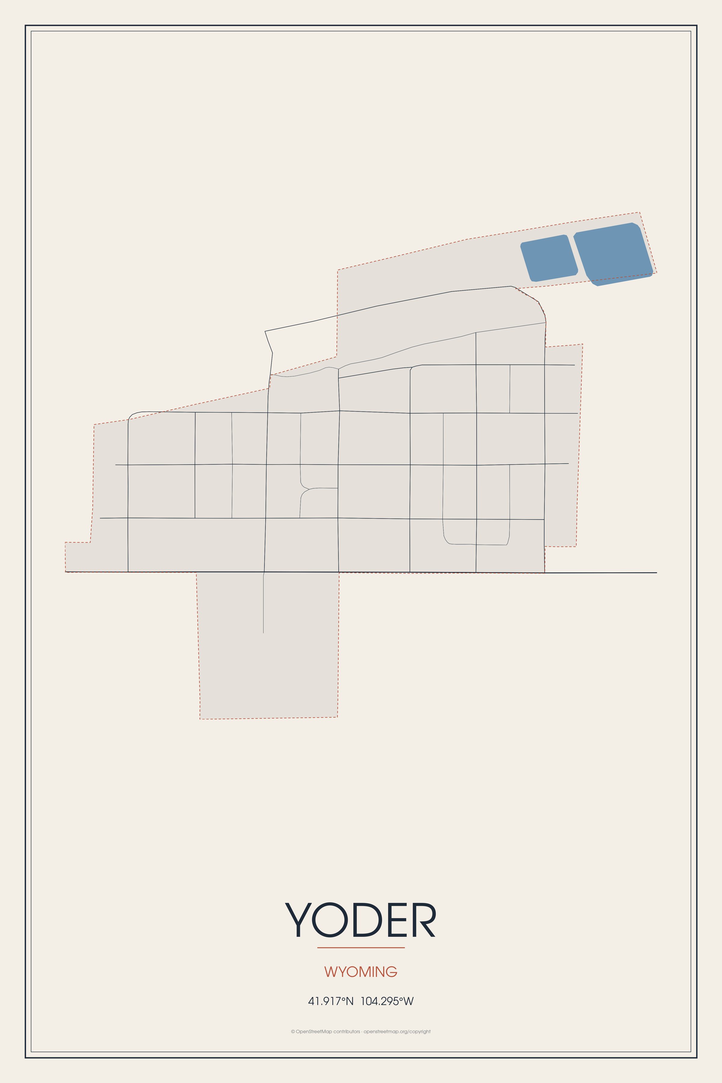Street map of Yoder, Wyoming