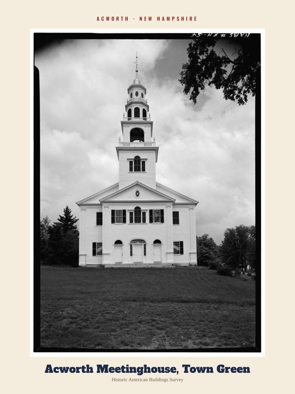 Acworth Acworth Meetinghouse, Town Green Archive Print artwork detail
