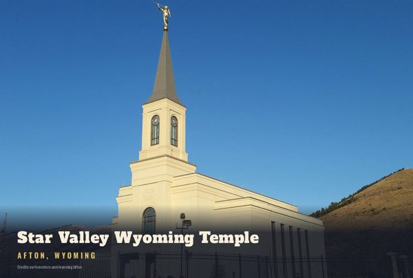 Afton Star Valley Wyoming Temple Postcard artwork detail