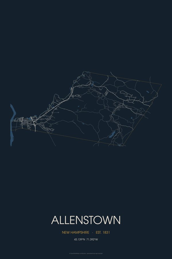Allenstown Street Map Poster · Midnight artwork detail