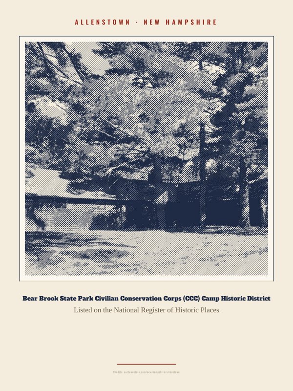 Allenstown Bear Brook State Park Civilian Conservation Corps (CCC) Camp Historic District Landmark Print artwork detail