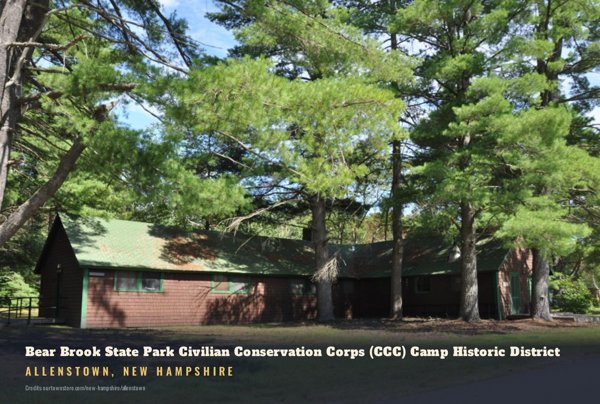 Allenstown Bear Brook State Park Civilian Conservation Corps (CCC) Camp Historic District Postcard artwork detail