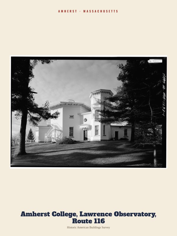 Amherst Amherst College, Lawrence Observatory, Route 116 Archive Print artwork detail